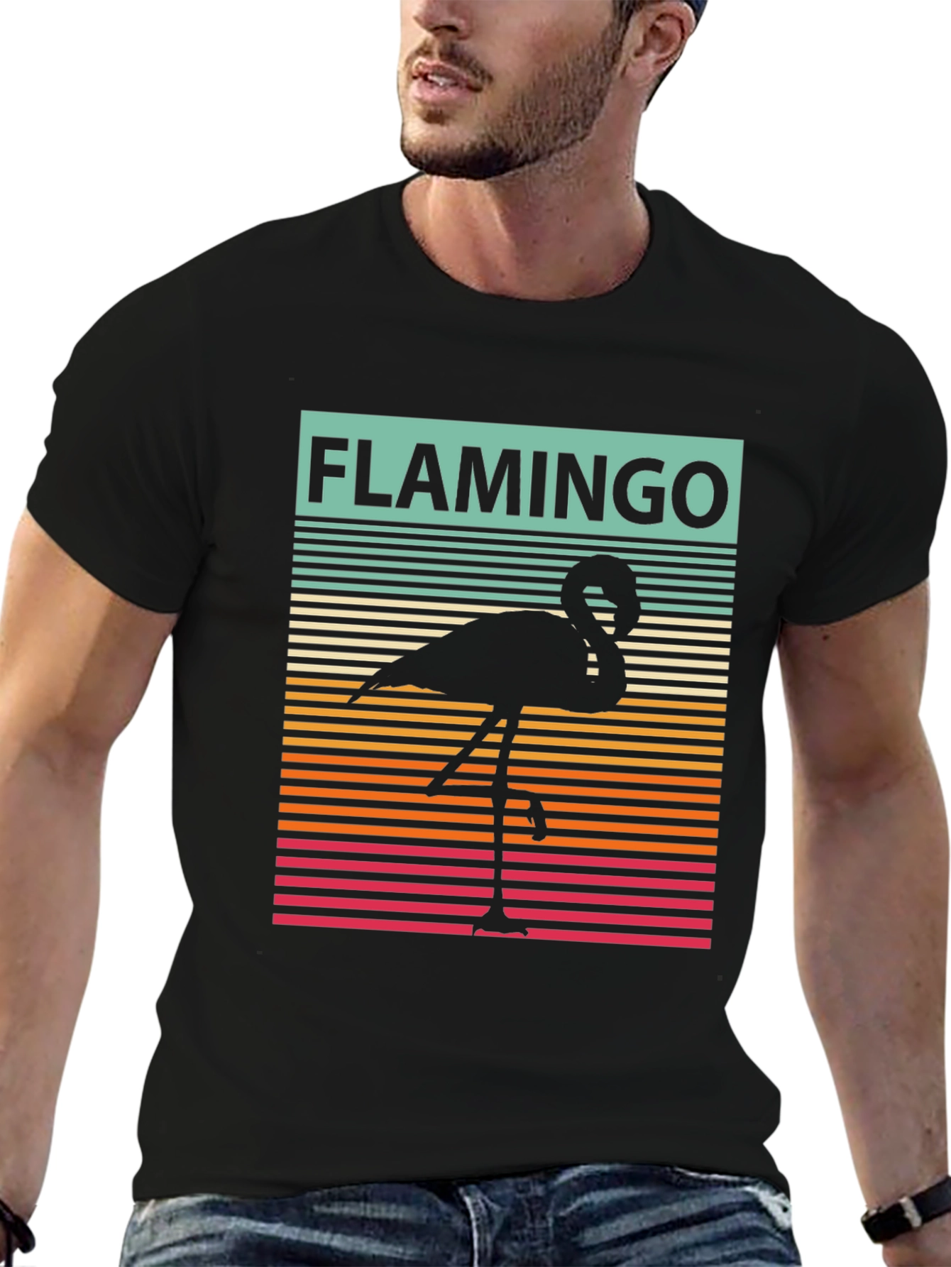 Black Retro Flamingo Graphic Tee view 6