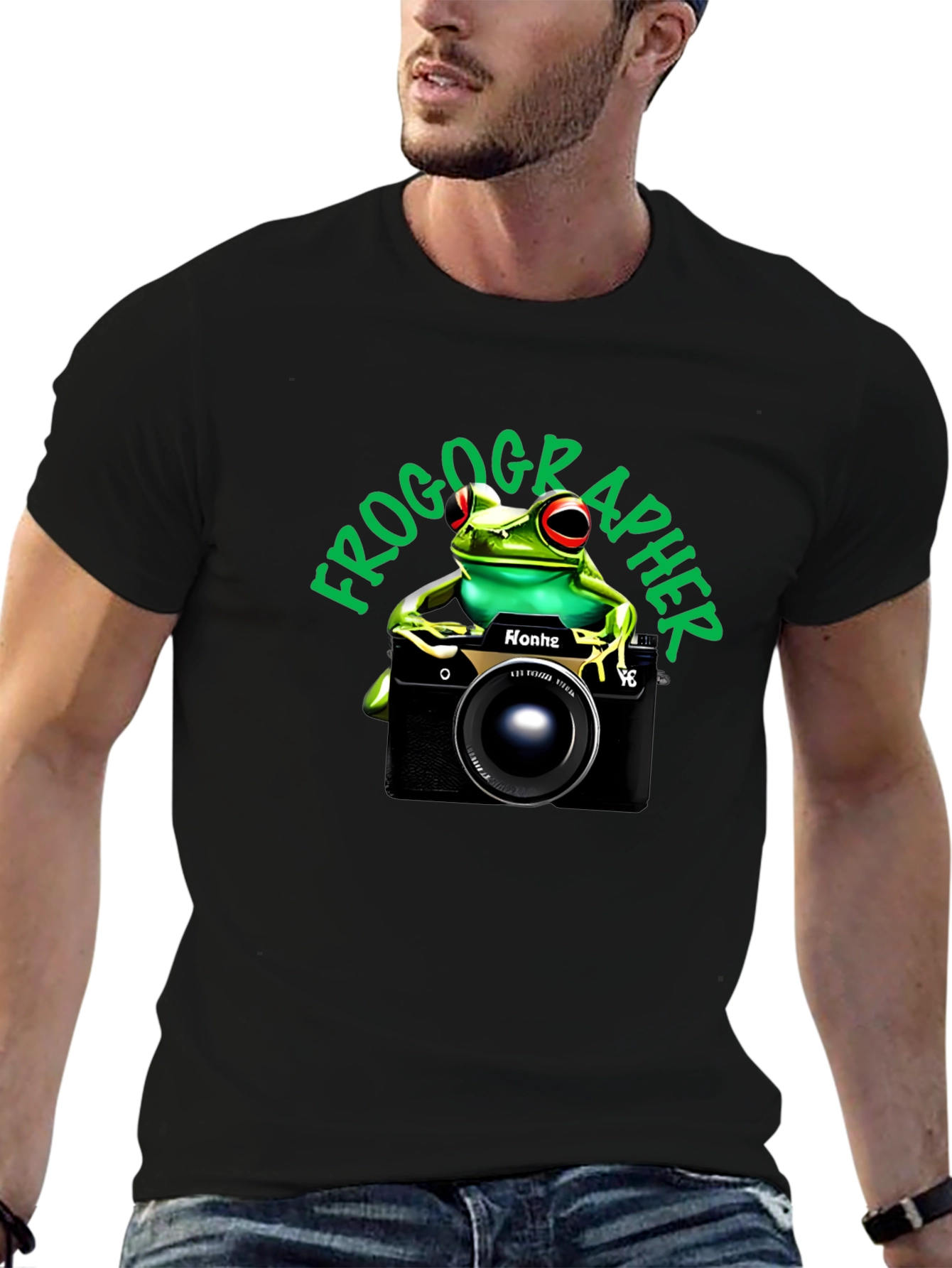 Black Frogographer T-Shirt: Cute Frog Camera Graphic Tee view 6