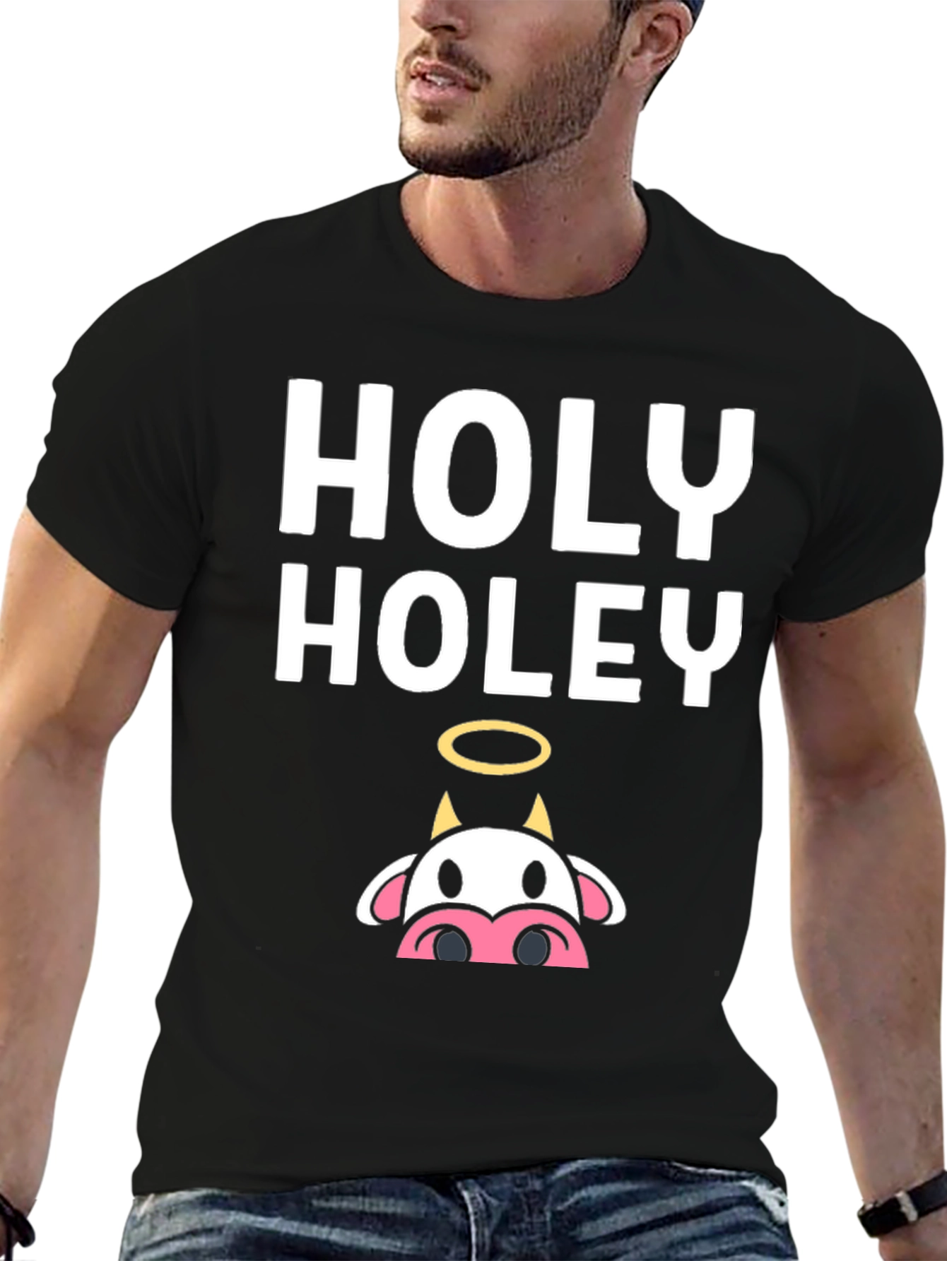 Black Holy Holey Cow Graphic Tee - Black Casual T-Shirt view 6