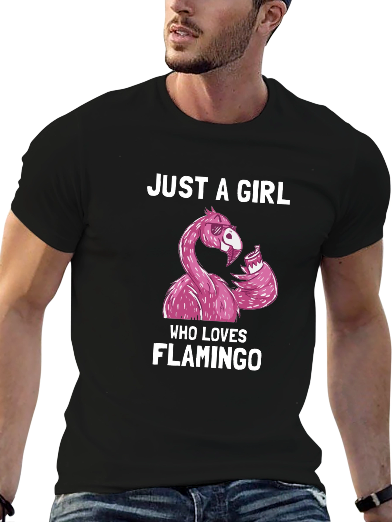 Black Just A Girl Who Loves Flamingo T-Shirt view 6