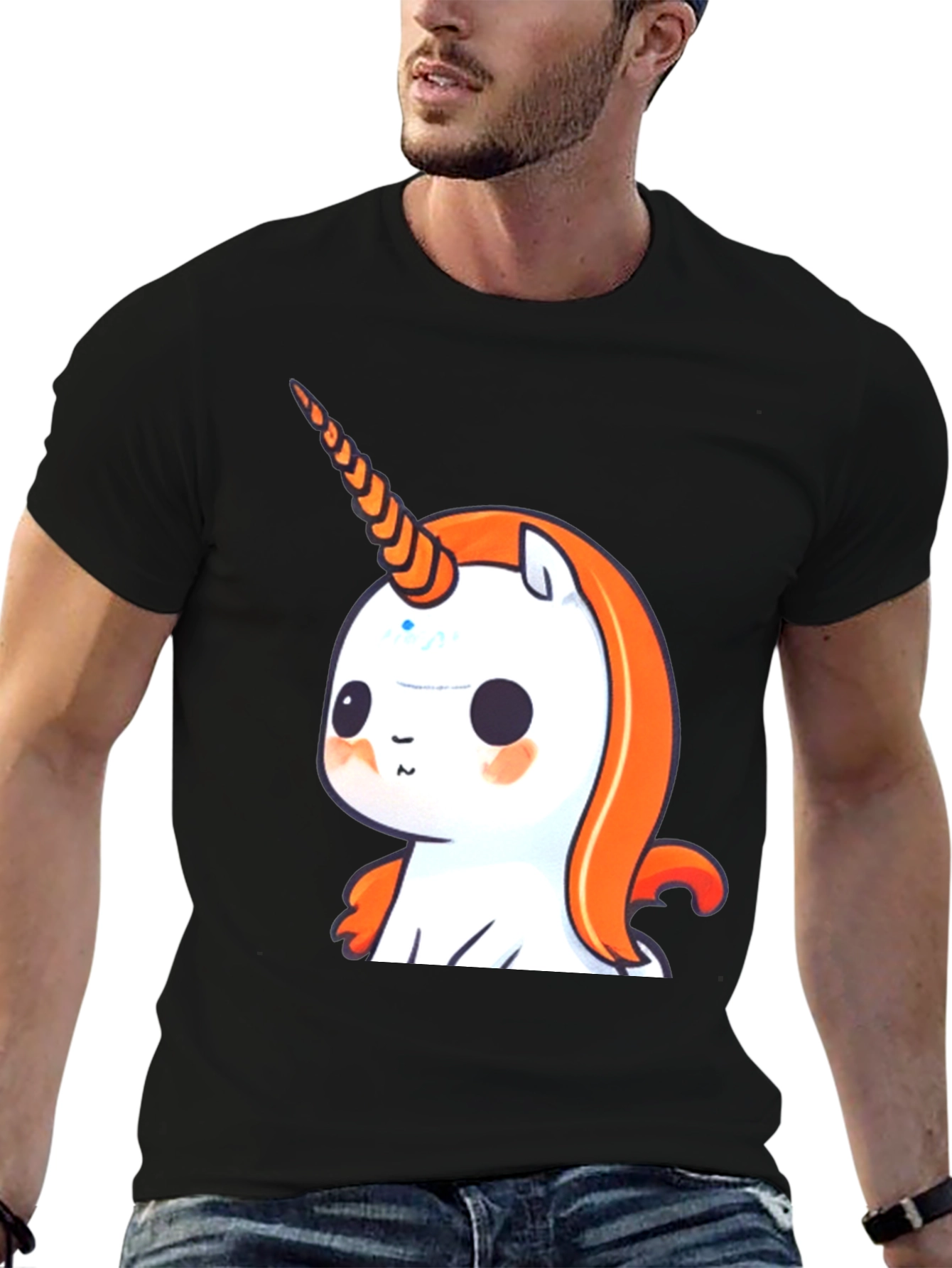 Black Cute Unicorn Graphic Tee - Black Casual T-Shirt view 6