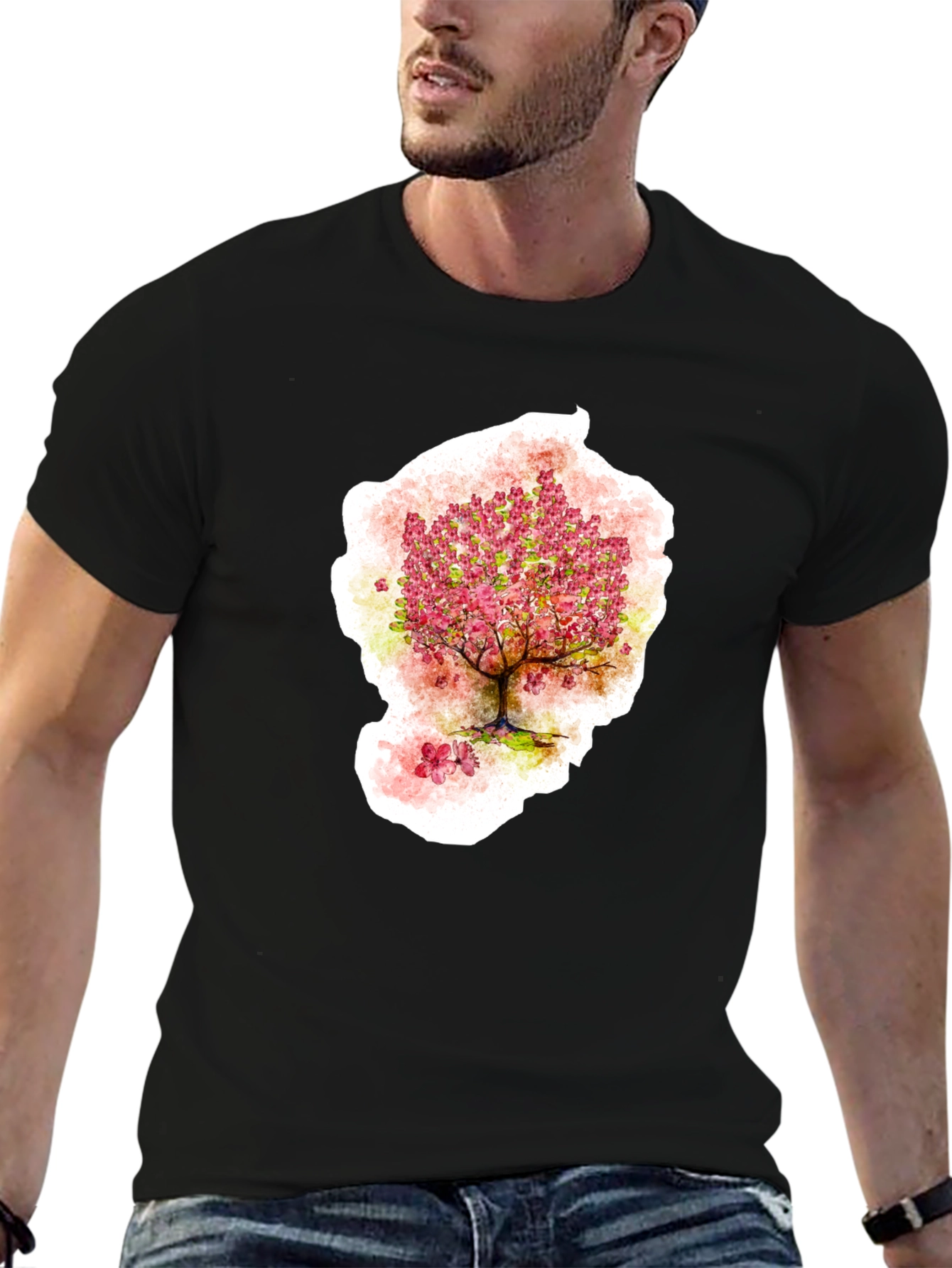 Black Cherry Blossom Tree Graphic T-Shirt view 6
