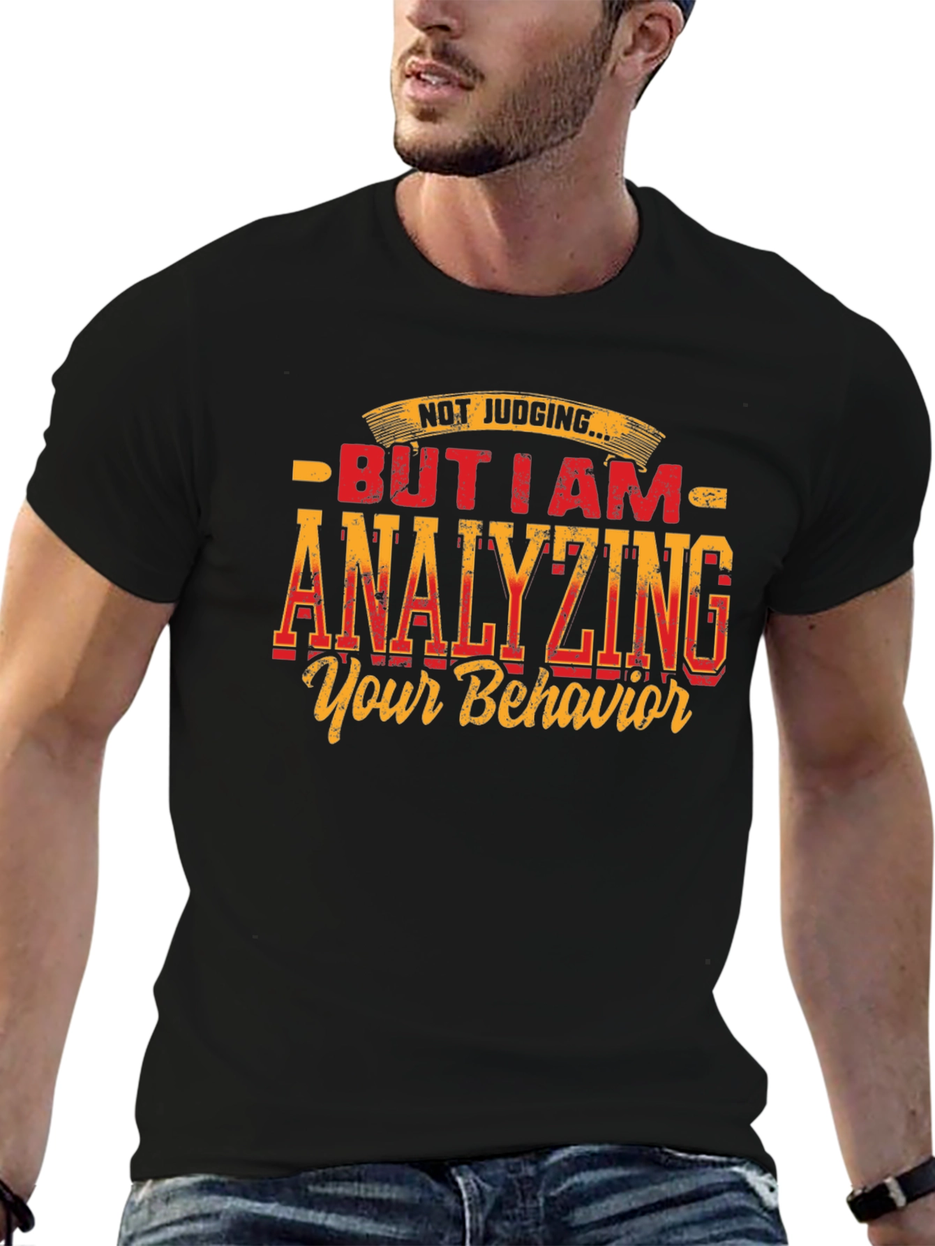 Black Analyzing Behavior Graphic Tee - Humorous Design view 6