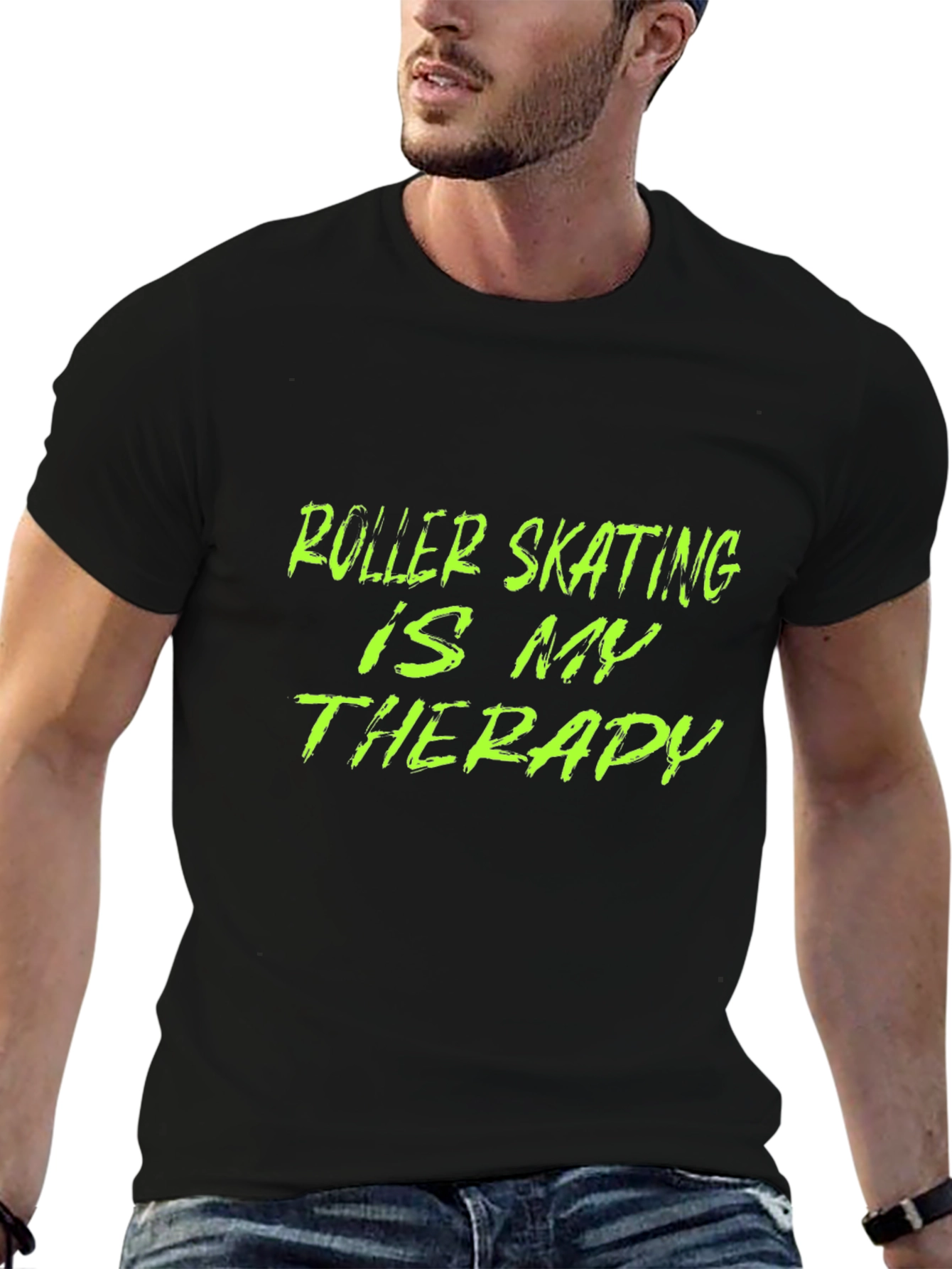Black Roller Skating Therapy T-Shirt - Black Graphic Tee view 6