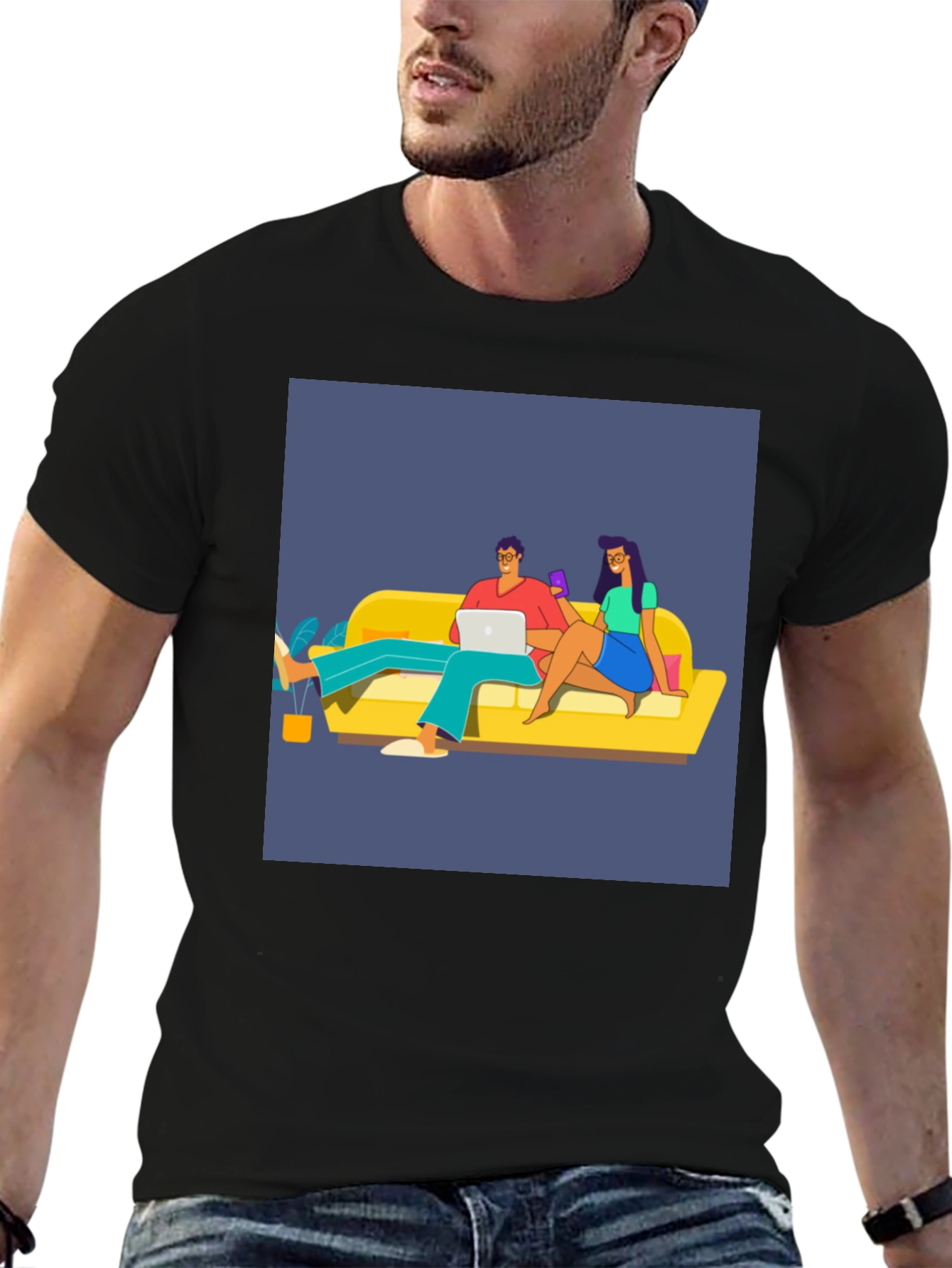 Black Relaxed Couple Graphic Tee - Trendy Casual Wear view 6