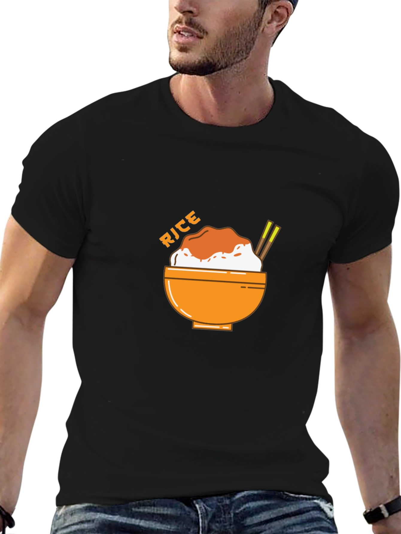 Black Rice Bowl Graphic Tee - Casual Black T-Shirt view 6
