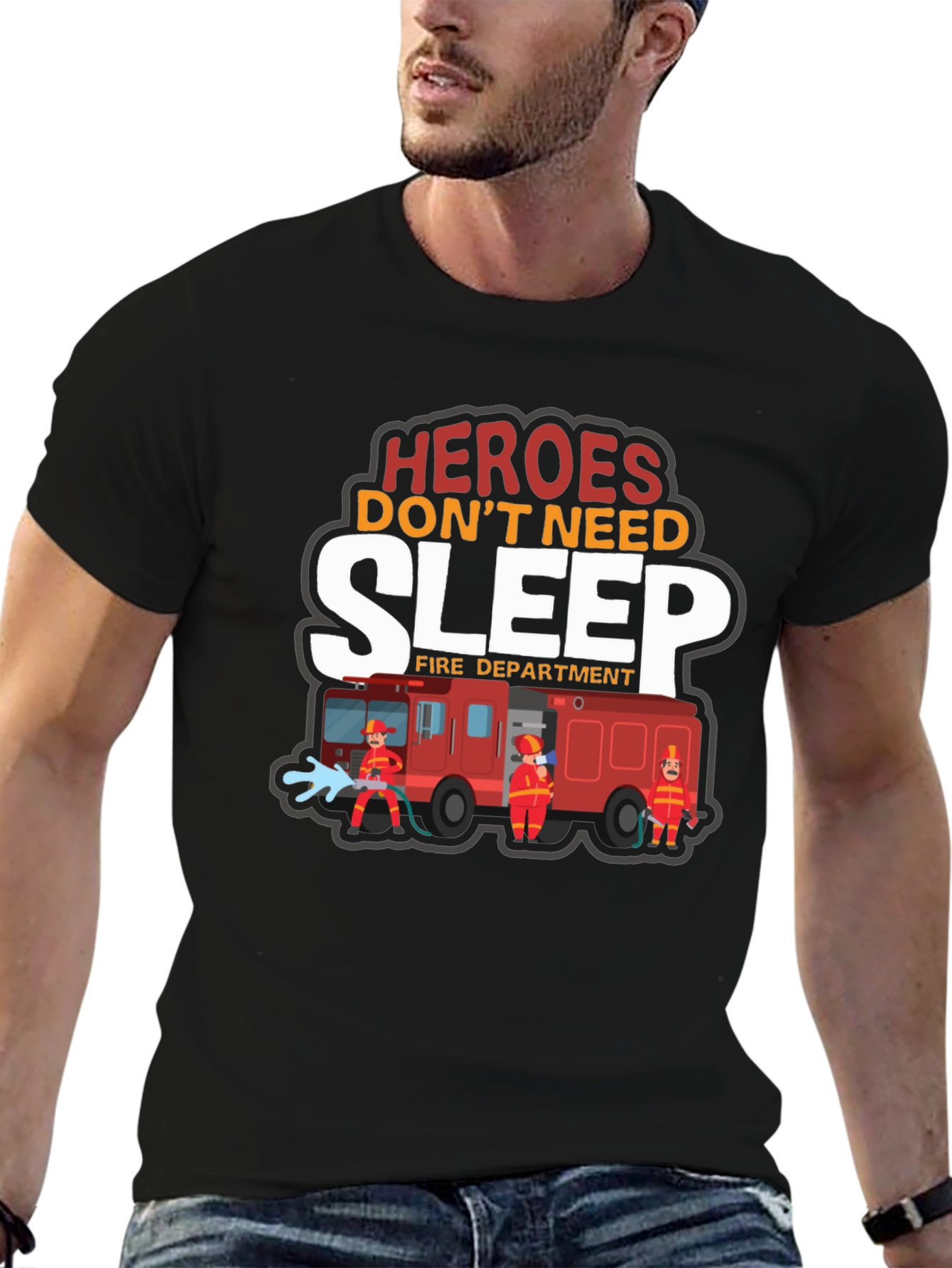 Black Heroes Don't Need Sleep Firefighter Graphic T-Shirt view 6
