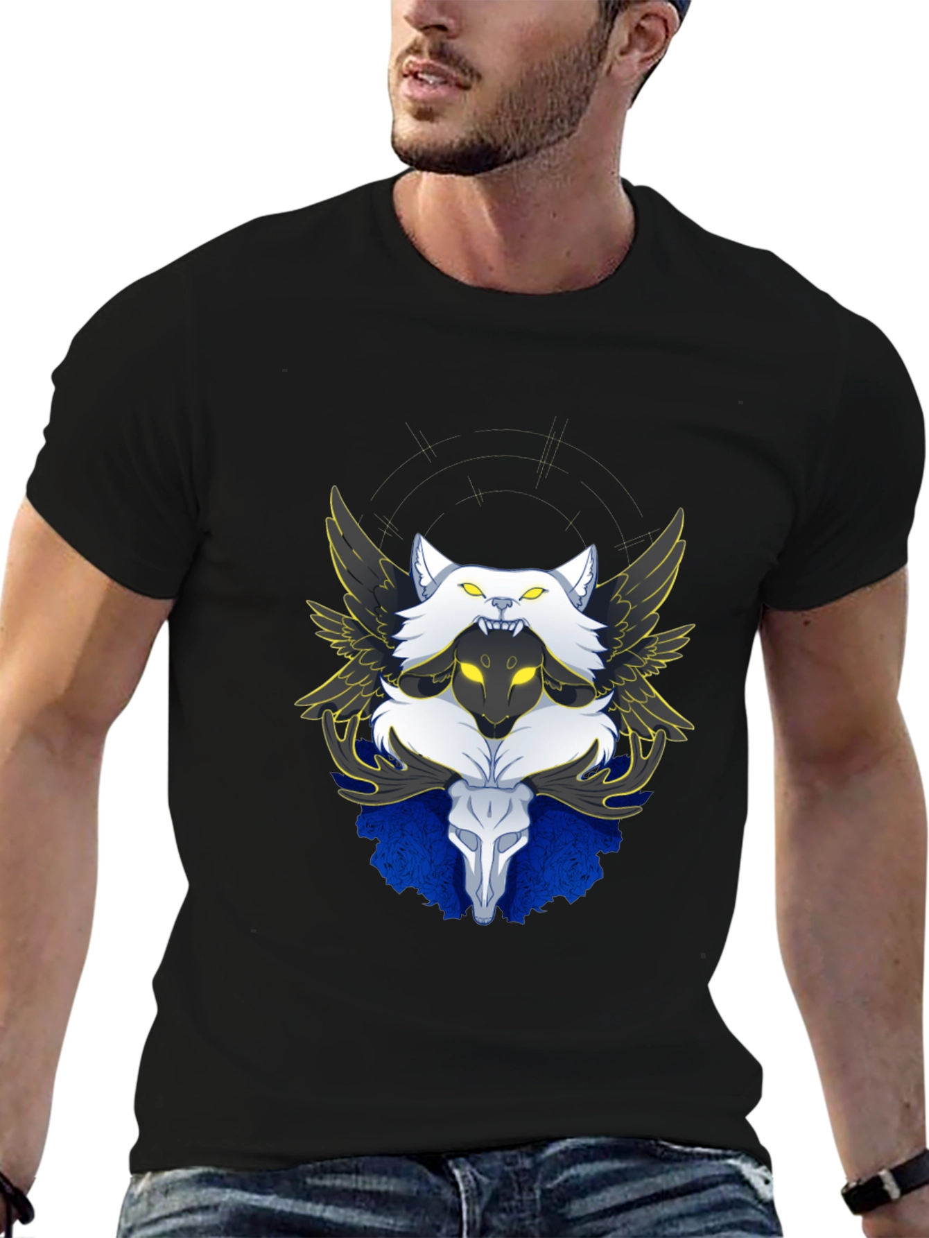 Black Winged Wolf & Skull Graphic Tee - Unique Design view 6