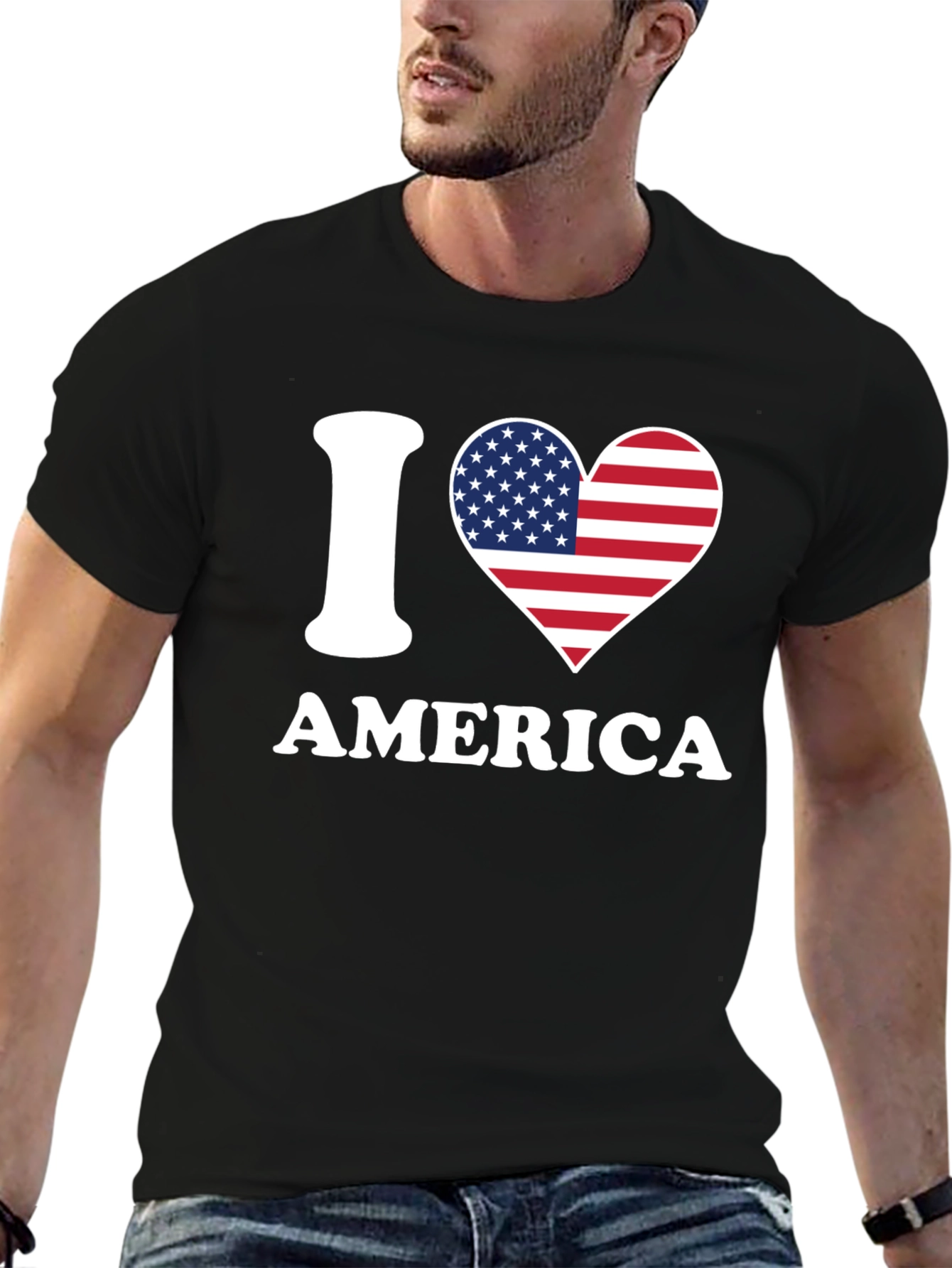 Black I Love America Patriotic T-Shirt view 6