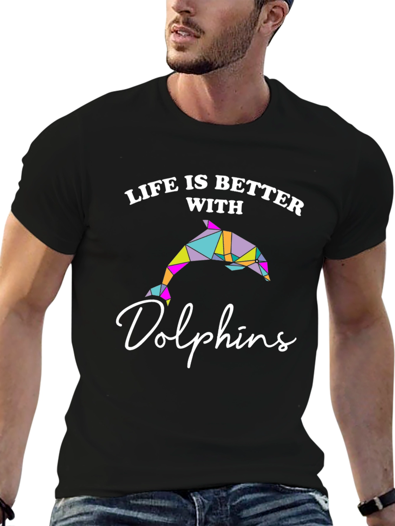 Black Life is Better with Dolphins Graphic T-Shirt view 6