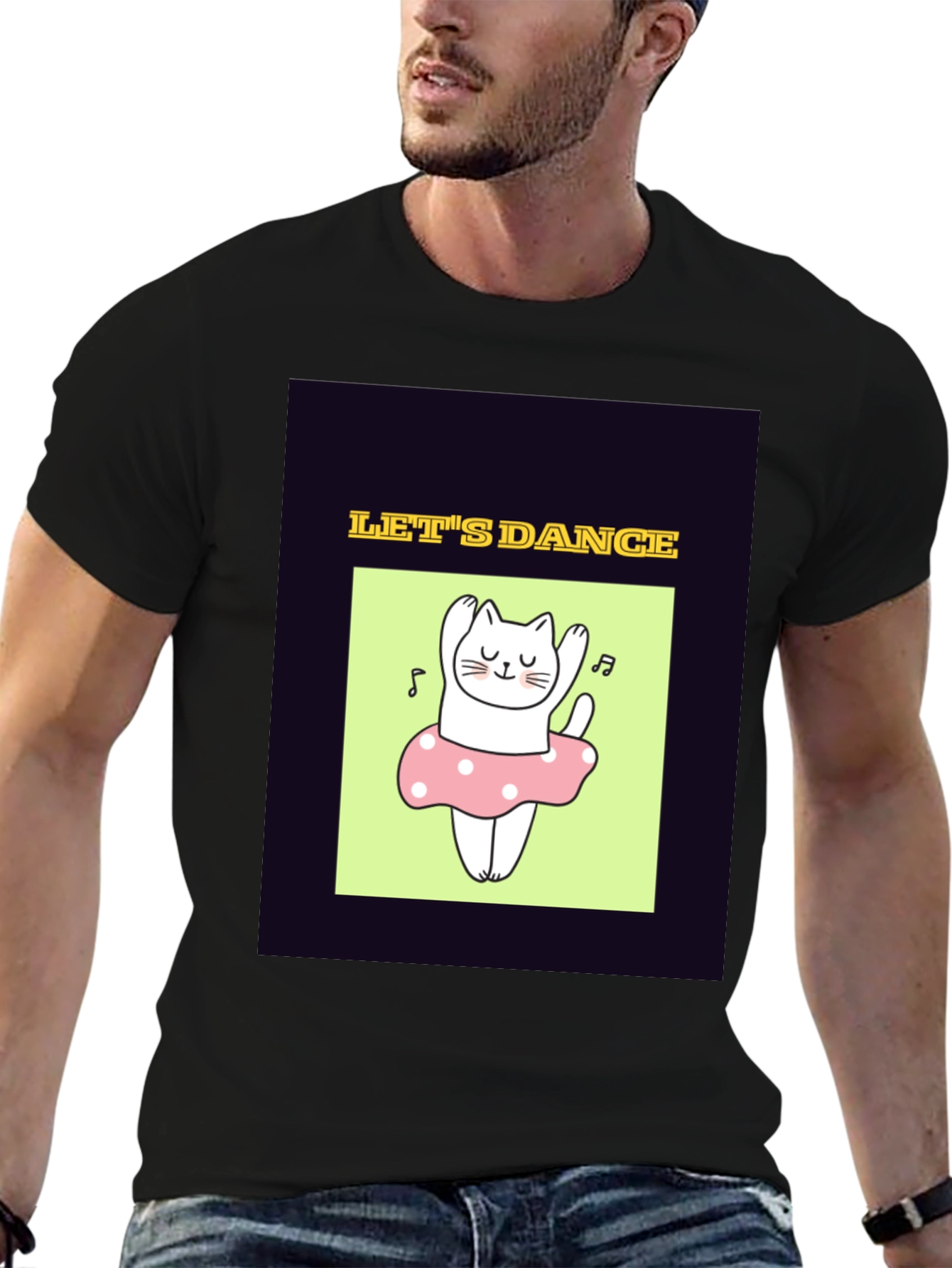 Black Dancing Cat Graphic Tee - Black Unisex T-Shirt view 6