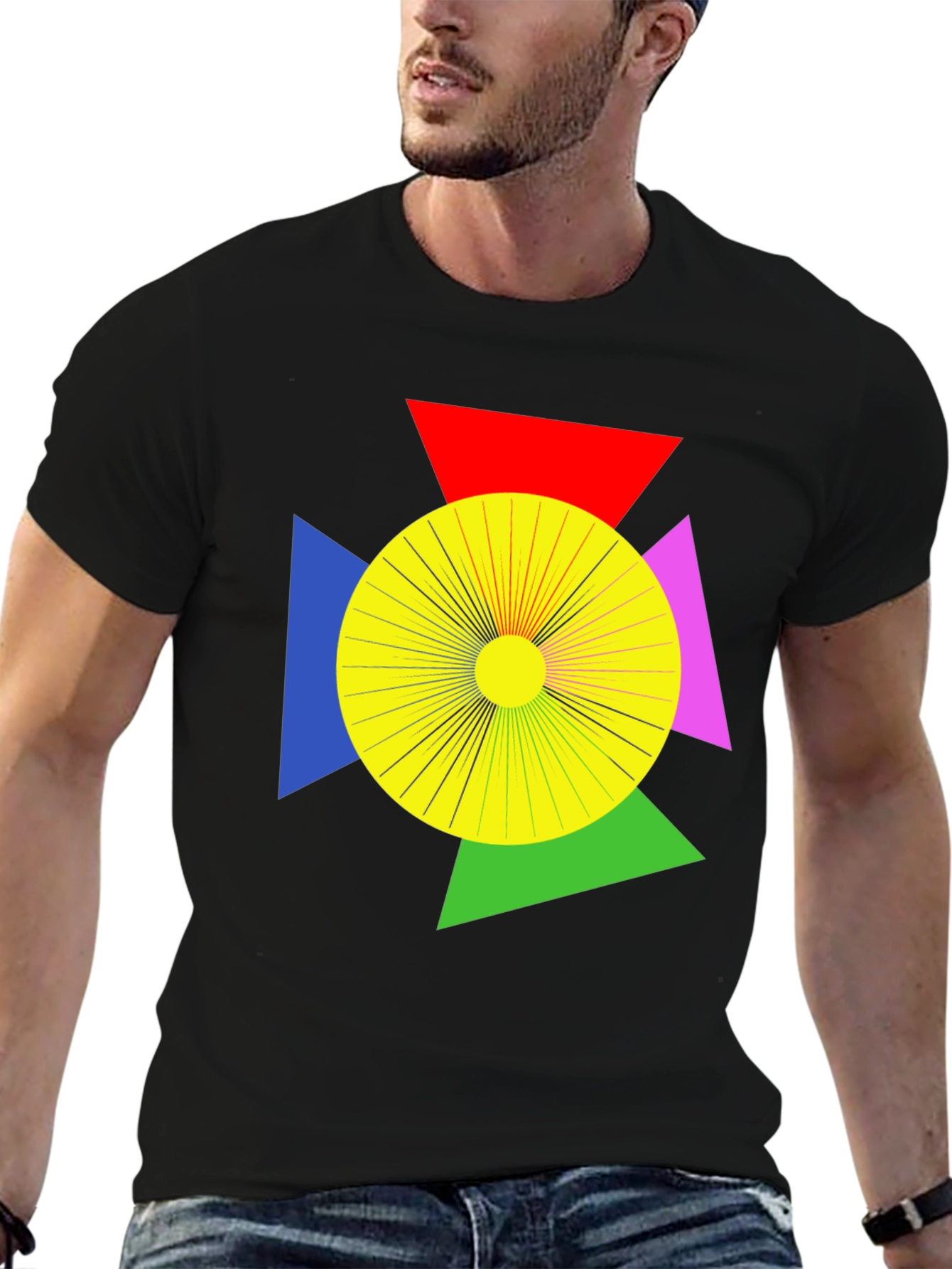 Black Geometric Graphic Tee - Modern Art T-Shirt view 6