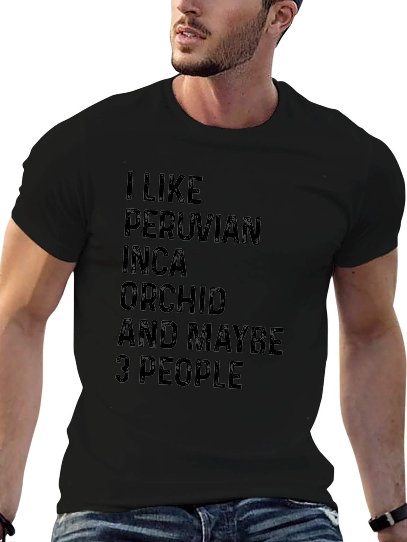 Black Peruvian Inca Orchid T-Shirt: I Like & Maybe 3 People Black Tee view 6