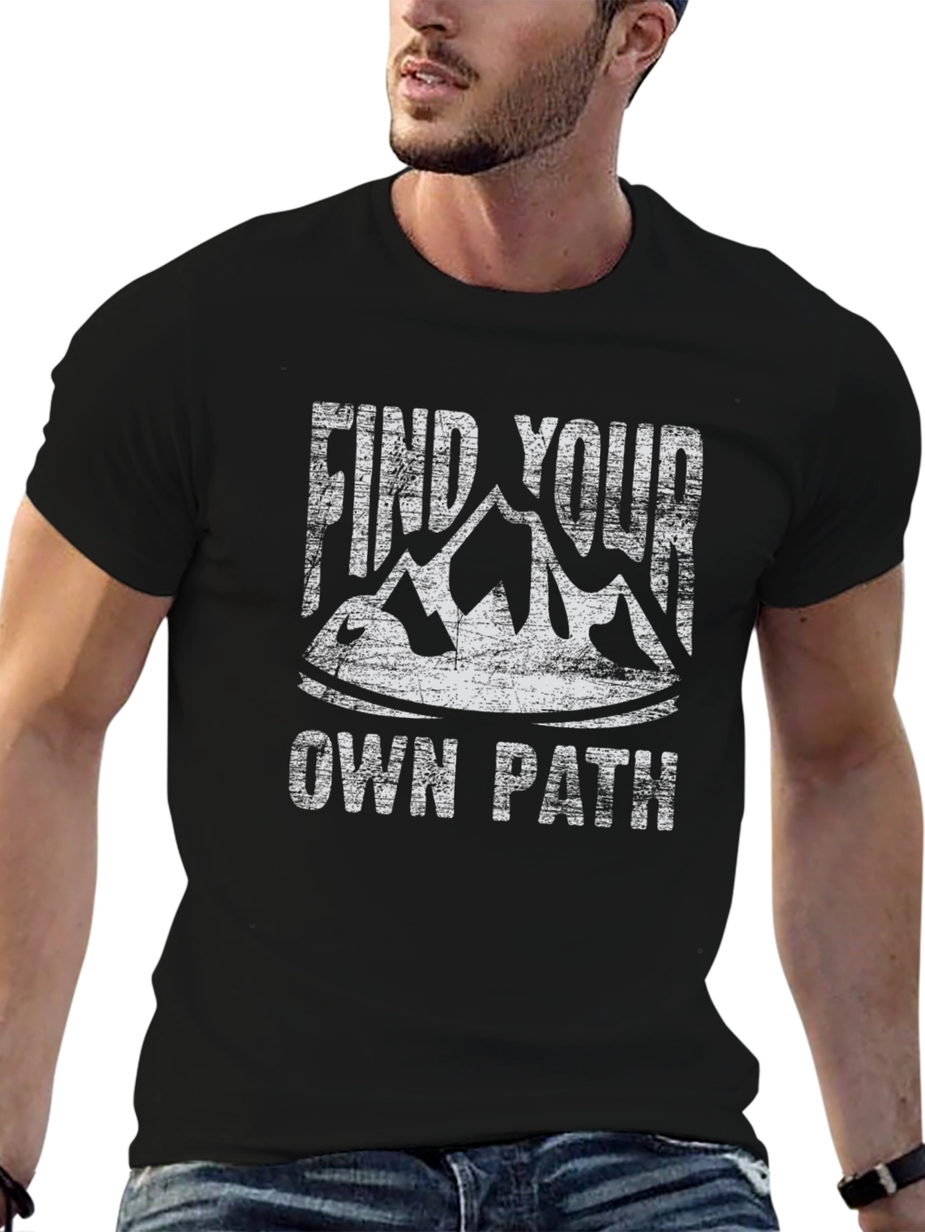 Black Find Your Own Path T-Shirt Black Cotton Graphic Tee view 6