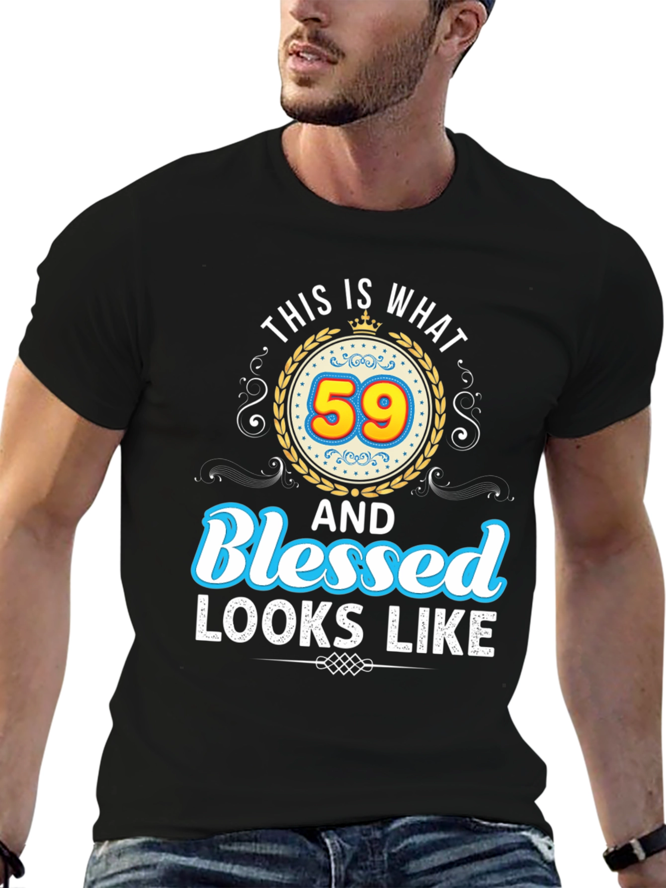 Black 59th Birthday Blessed T-Shirt view 6