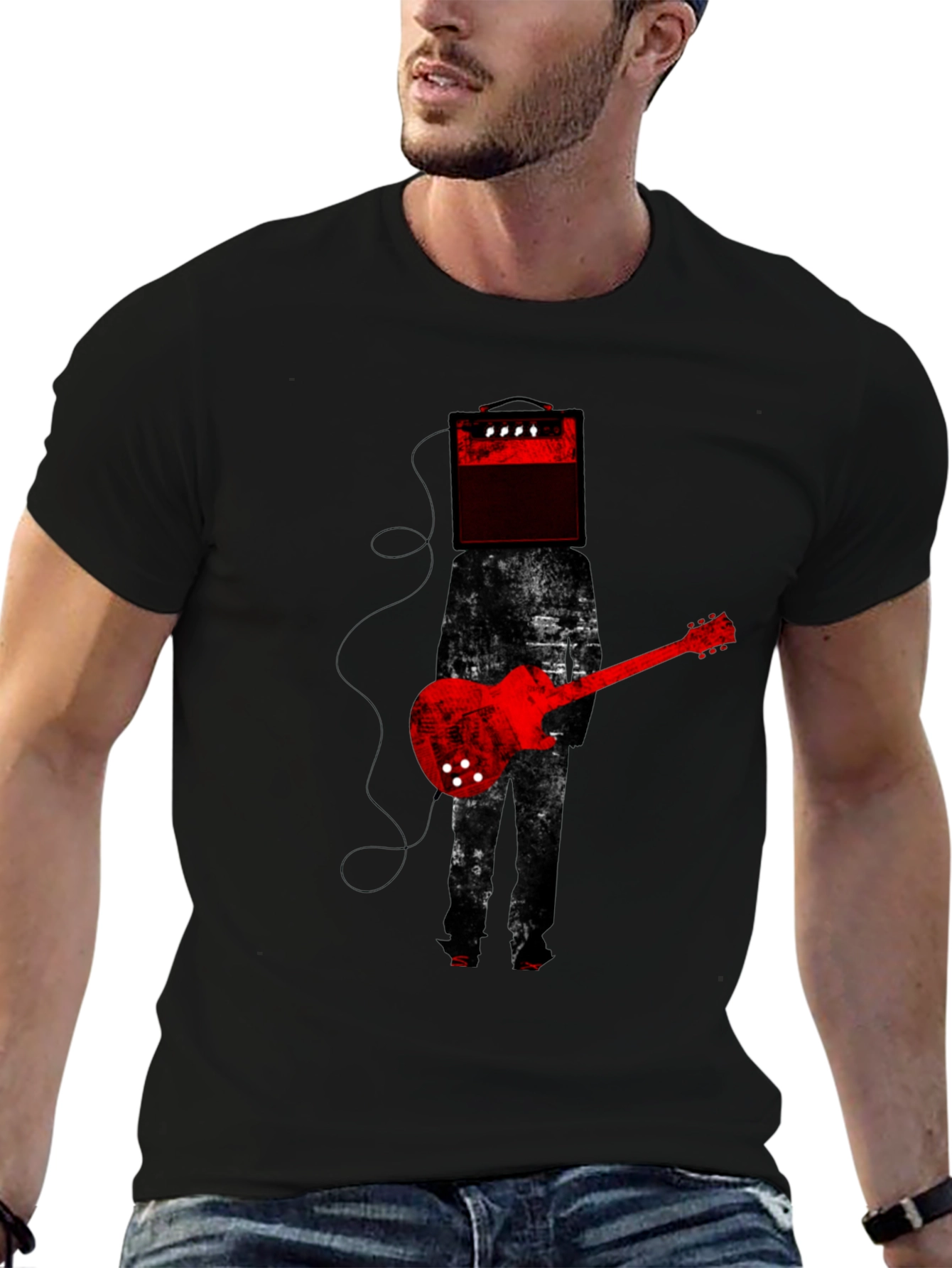 Black Amplifier Head Guitar Player Graphic Tee view 6