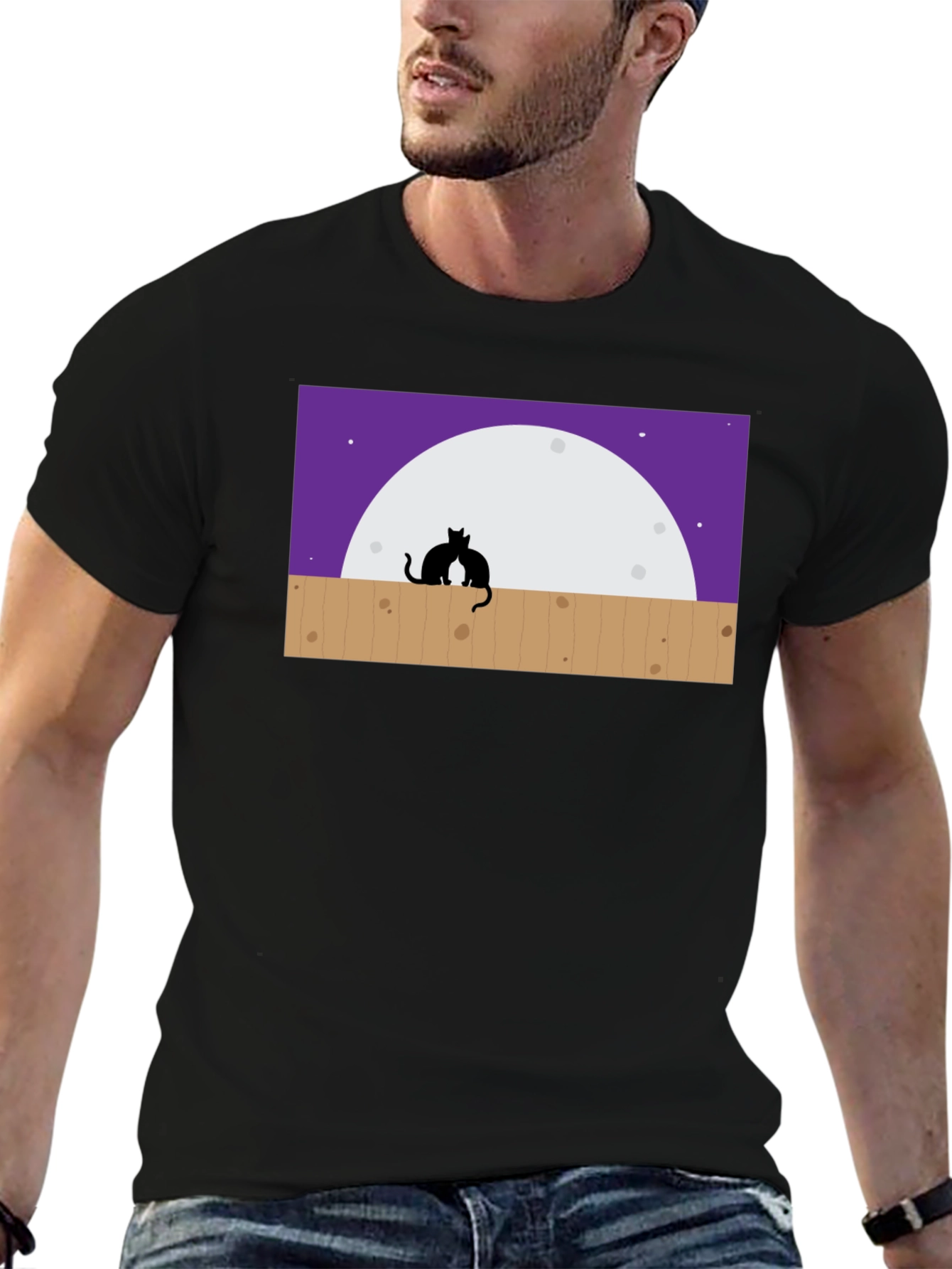 Black Cats on Fence Moon T-Shirt view 6