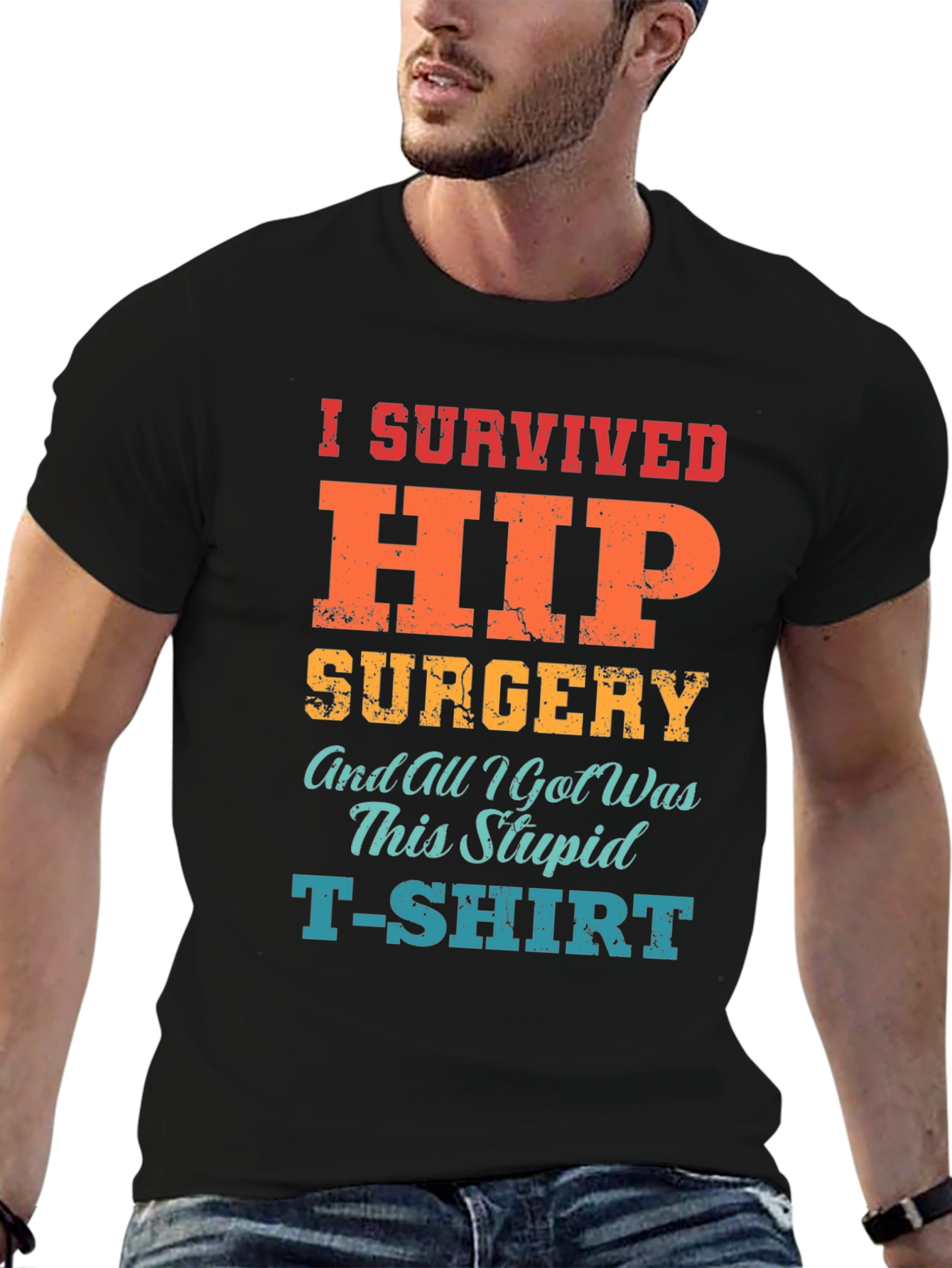 Black I Survived Hip Surgery T-Shirt - Funny Recovery Tee view 6