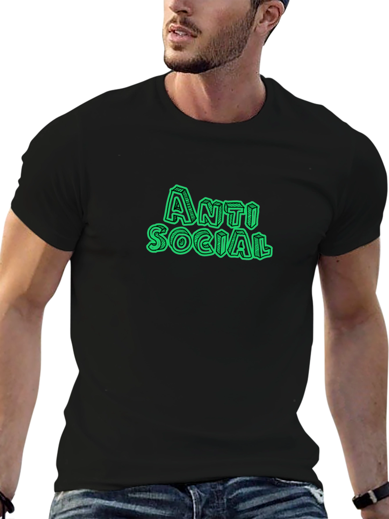 Black Anti Social Green Text Black T-Shirt view 6