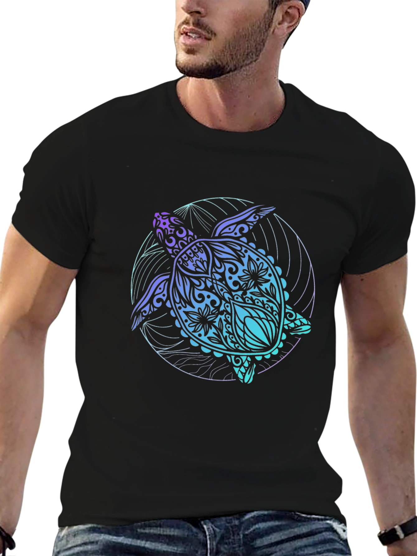 Black Black Turtle Graphic Tee - Artistic Sea Life Shirt view 6