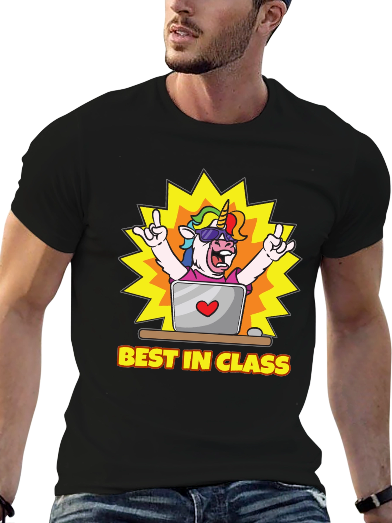 Black Best in Class Unicorn T-Shirt - Novelty Graphic Tee view 6