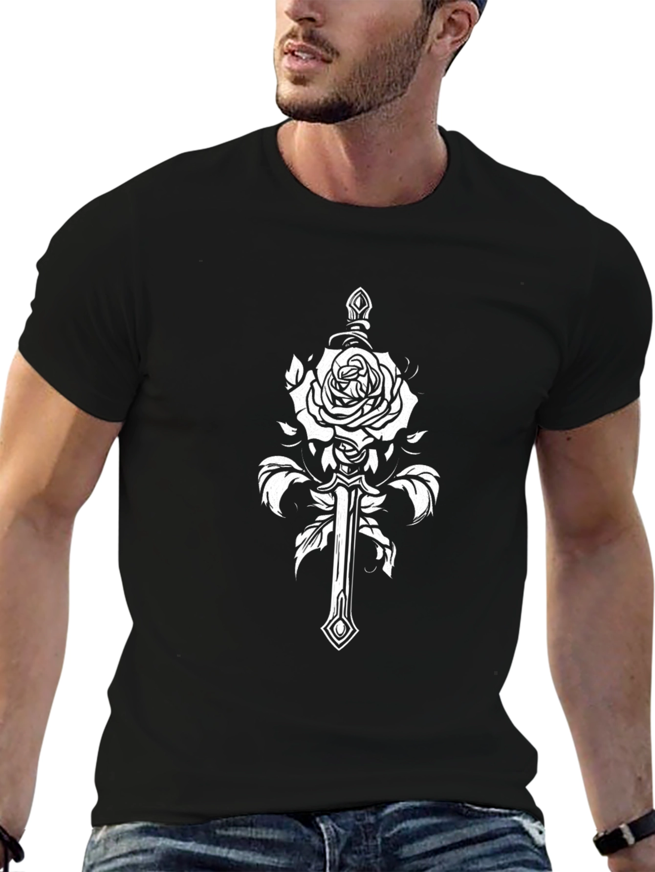 Black Rose & Sword Graphic Tee - Black Cotton Blend view 6