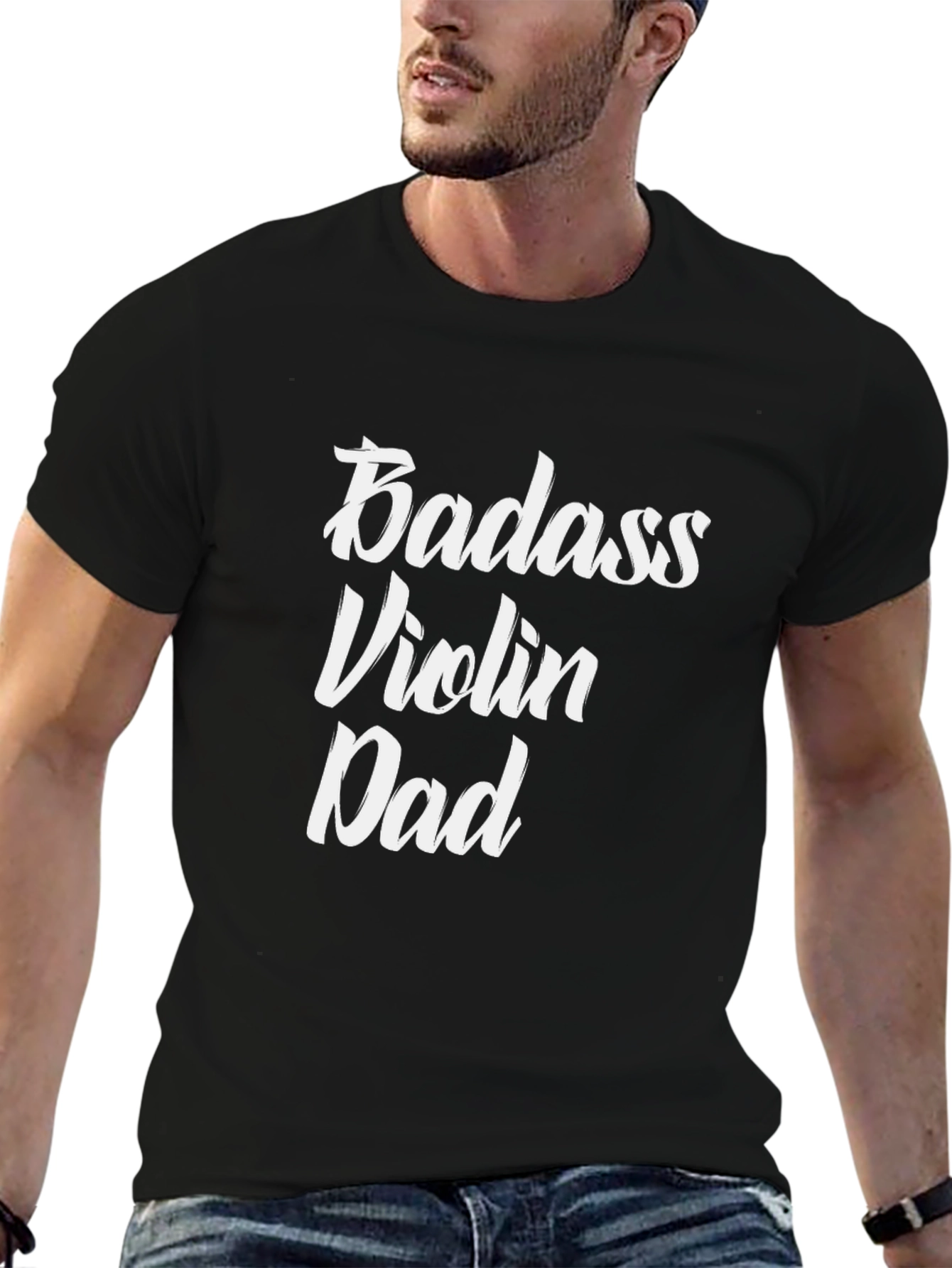 Black Badass Violin Dad Graphic Tee - Black T-Shirt view 6