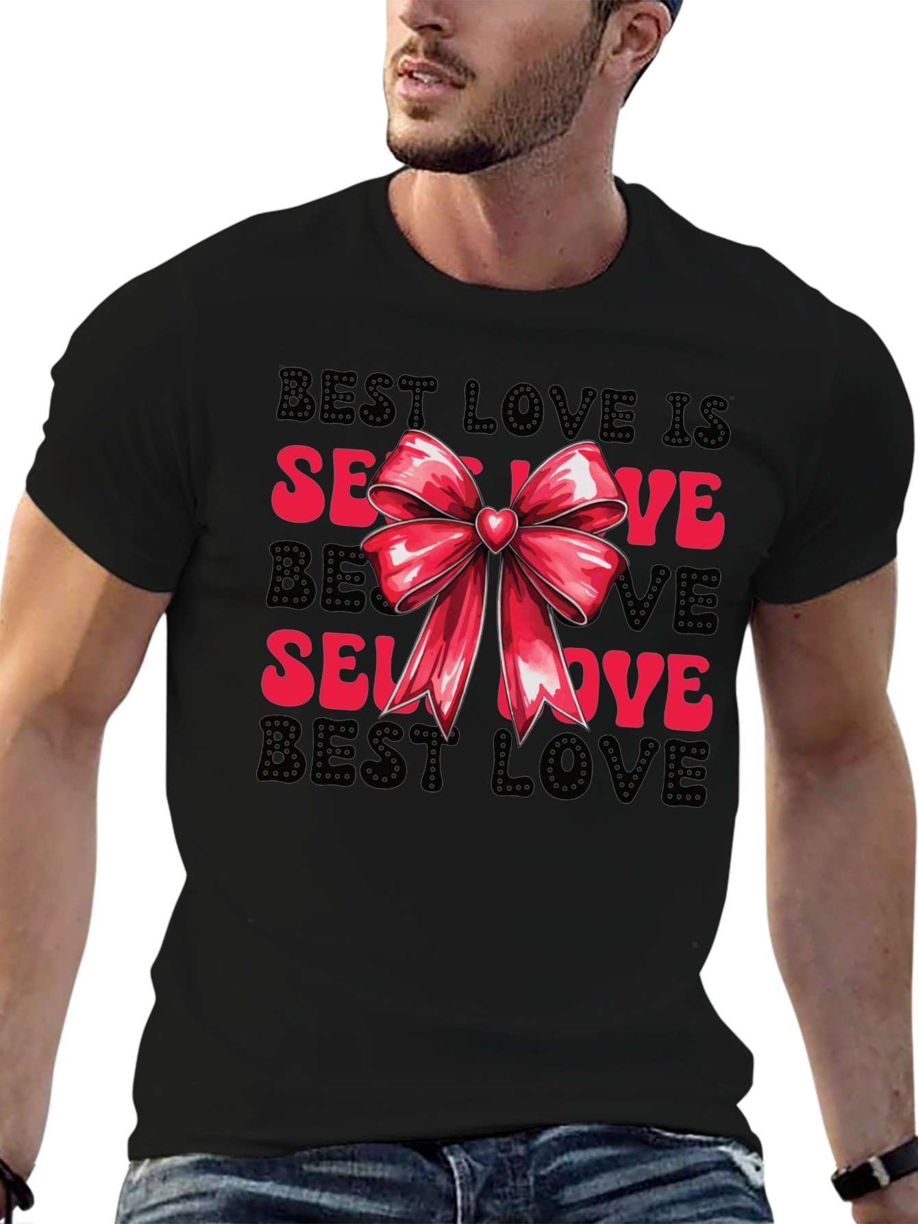 Black Self Love T-Shirt with Bow - Black view 6