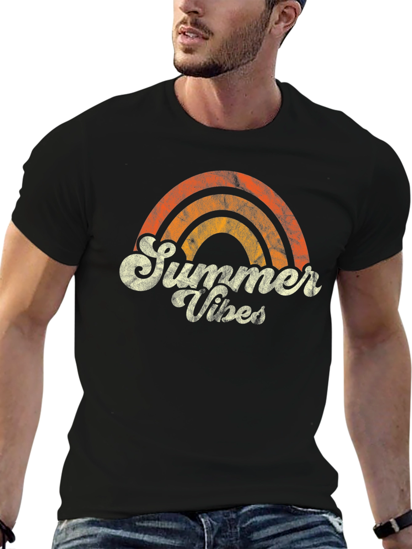 Black Summer Vibes Retro Graphic T-Shirt view 6