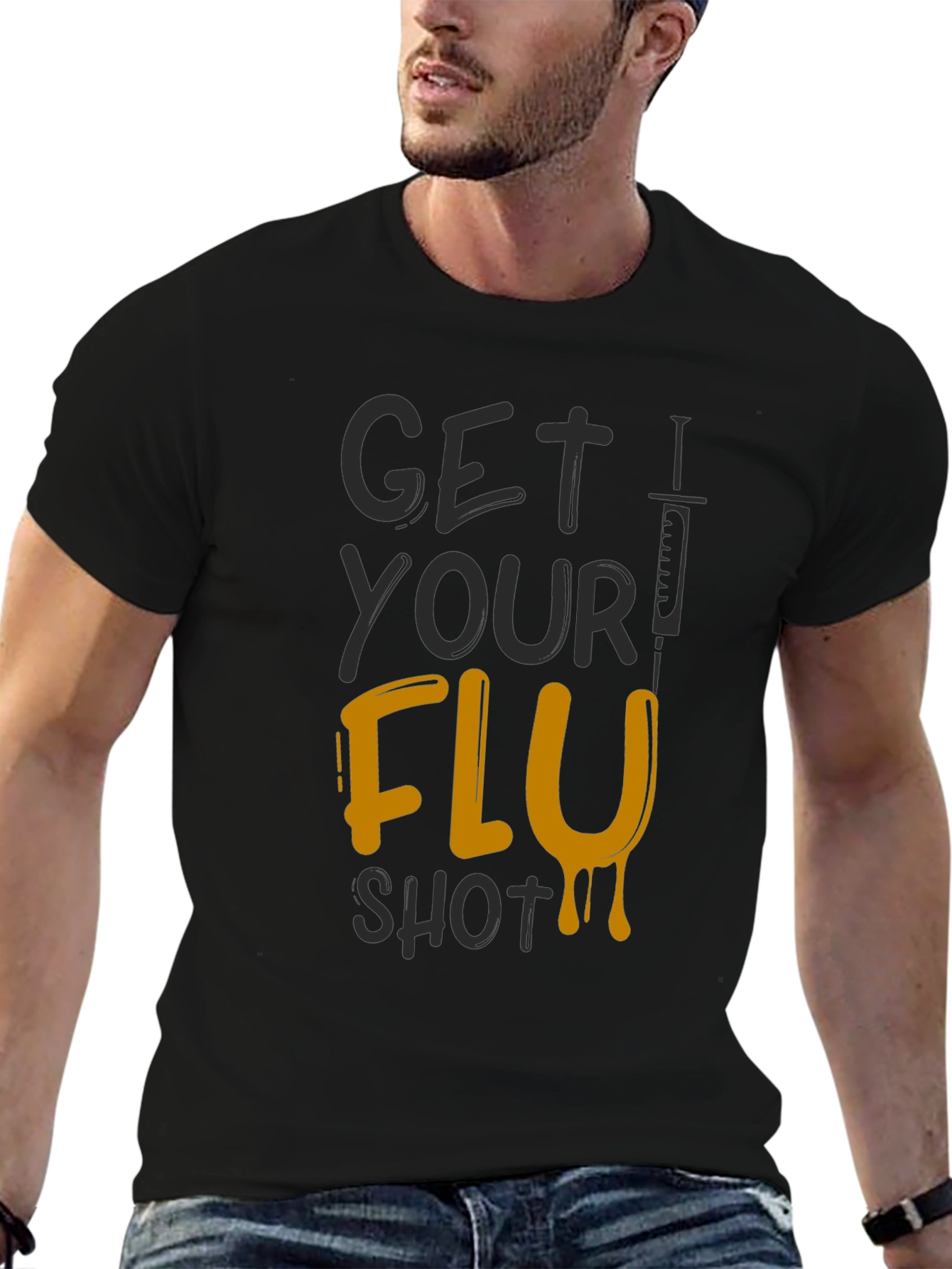Black Get Your Flu Shot T-Shirt - Black Novelty Tee view 6