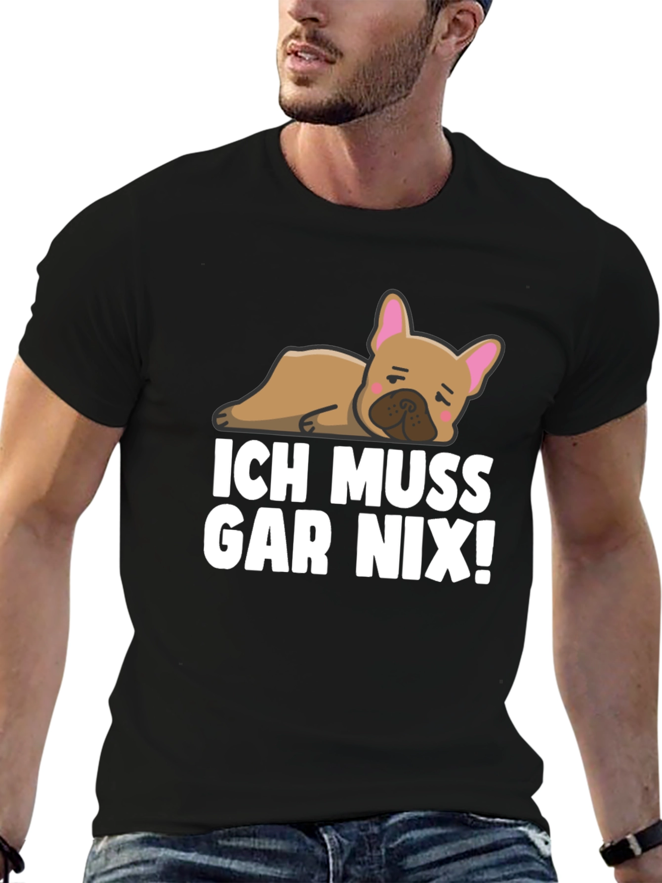 Black Ich Muss Gar Nix! Bulldog T-Shirt view 6