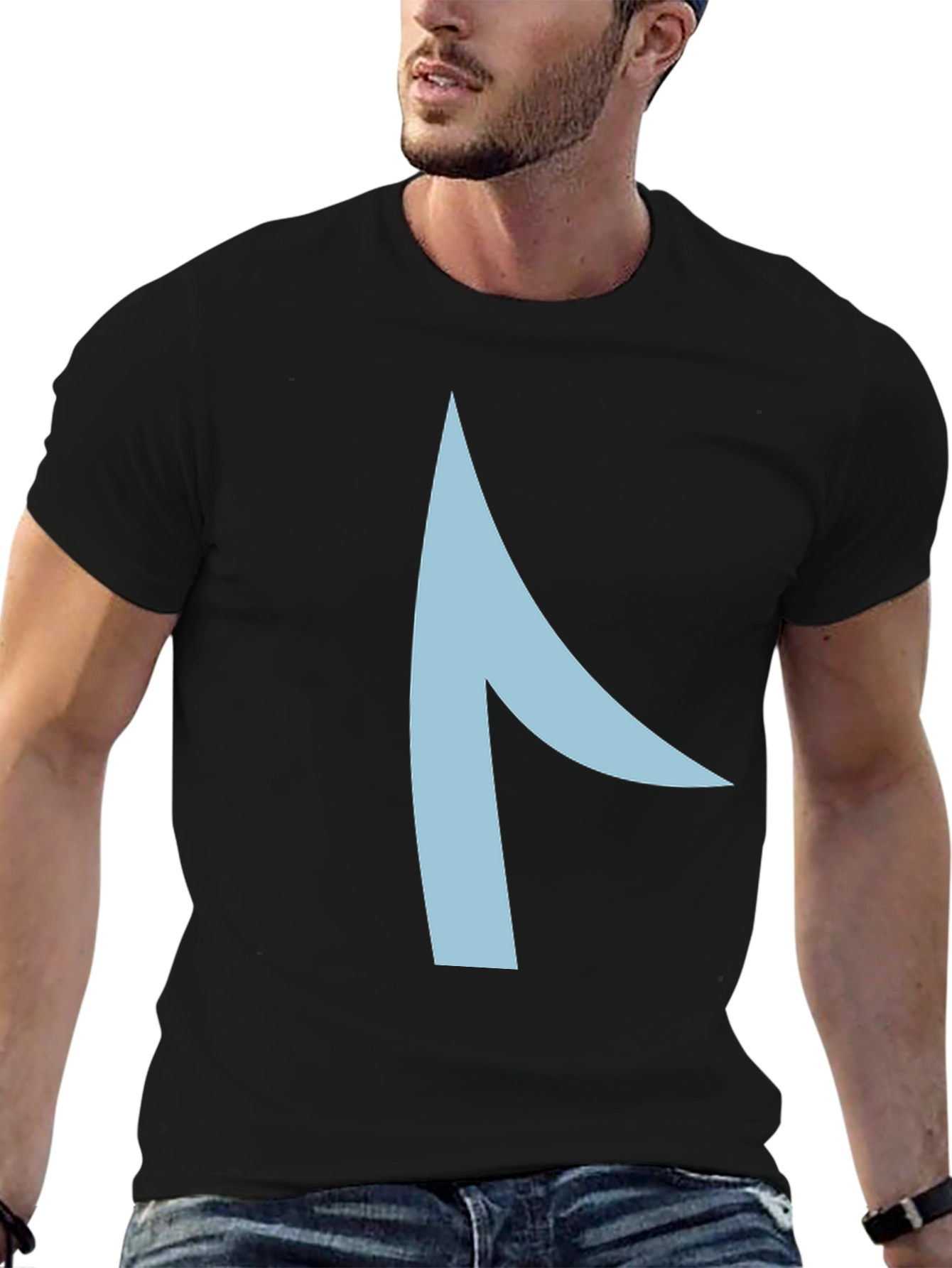Black Modern Graphic Tee - Asymmetrical Light Blue Design view 6