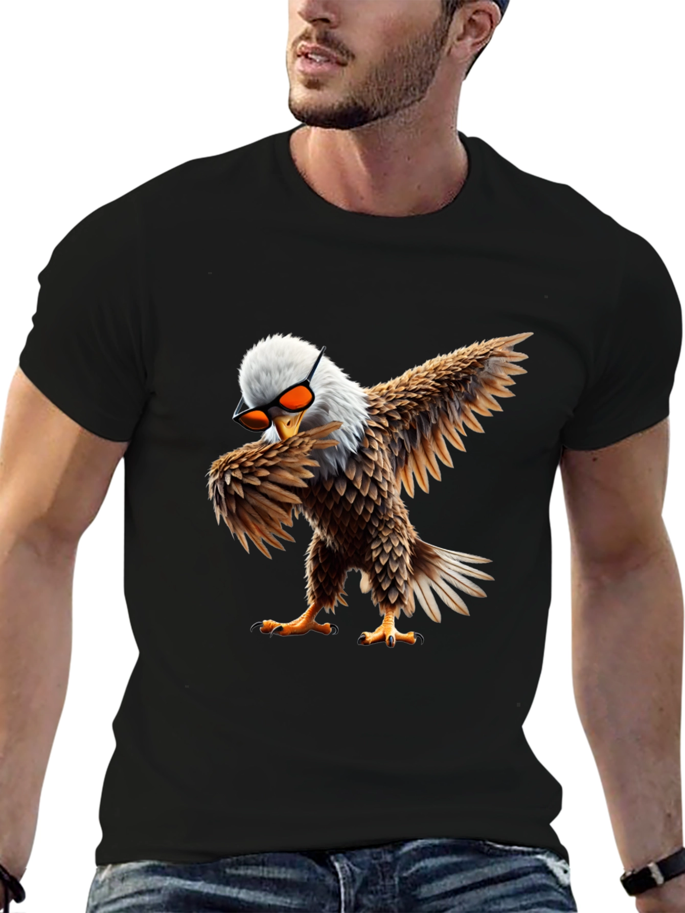 Black Cool Eagle Dabbing Graphic Tee view 6