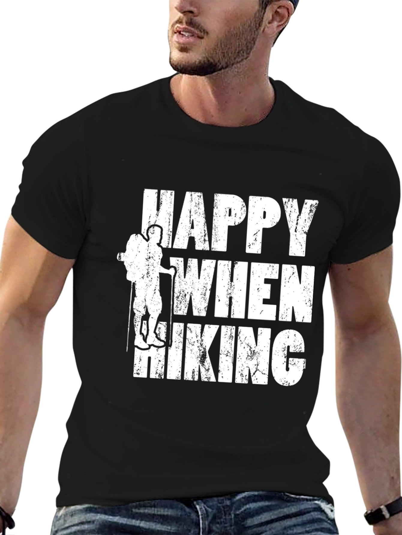 Black Happy When Hiking Black Graphic Tee view 6