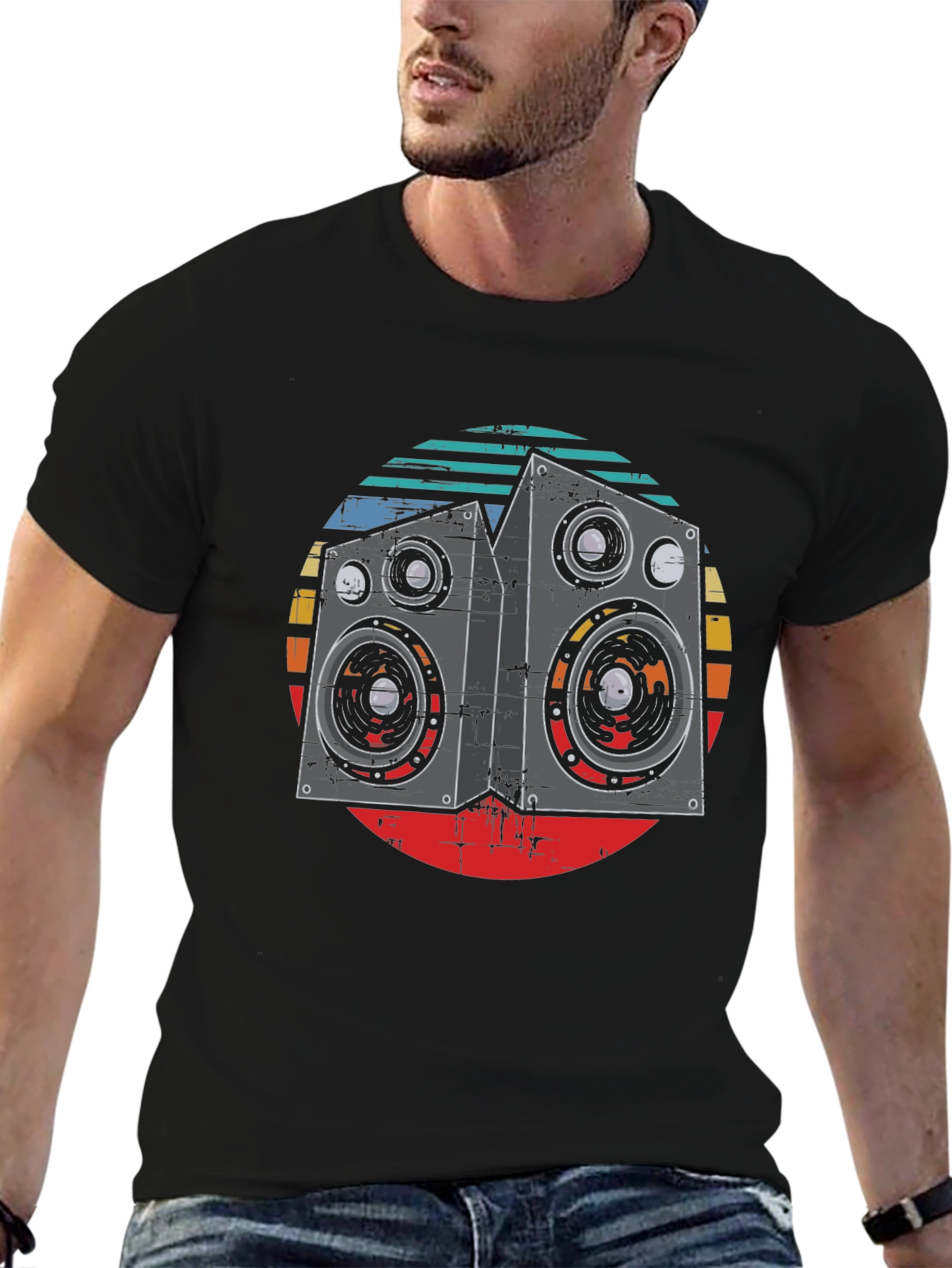 Black Retro Speaker Graphic T-Shirt view 6