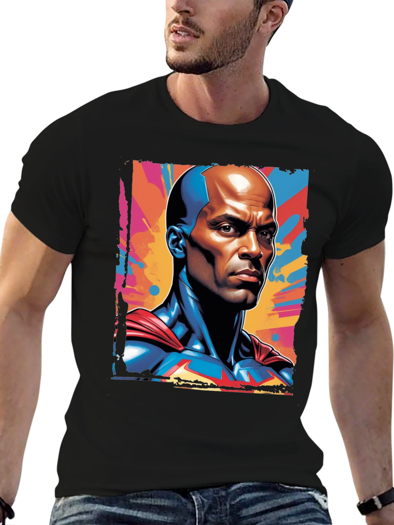 Black Bold Superhero Graphic Tee - Black Cotton view 6