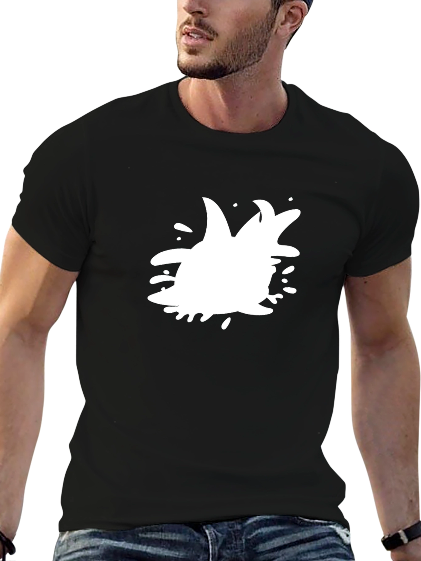Black Cool Black T-Shirt with White Splash Design view 6