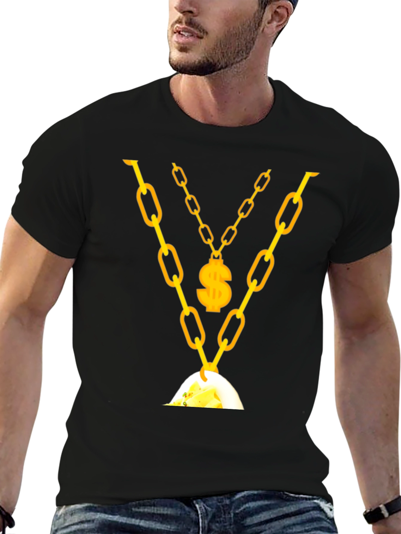 Black Men's Gold Chain & Money T-Shirt view 6