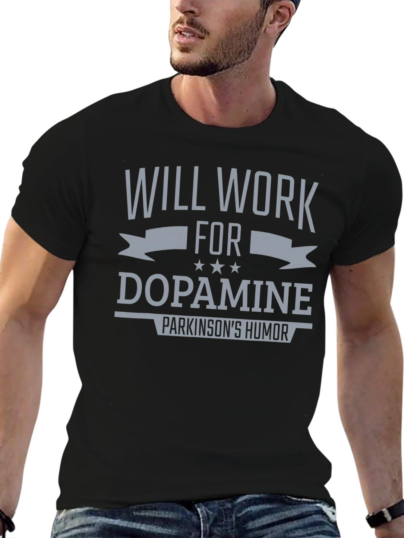 Black Will Work For Dopamine T-Shirt Parkinson's Humor view 6