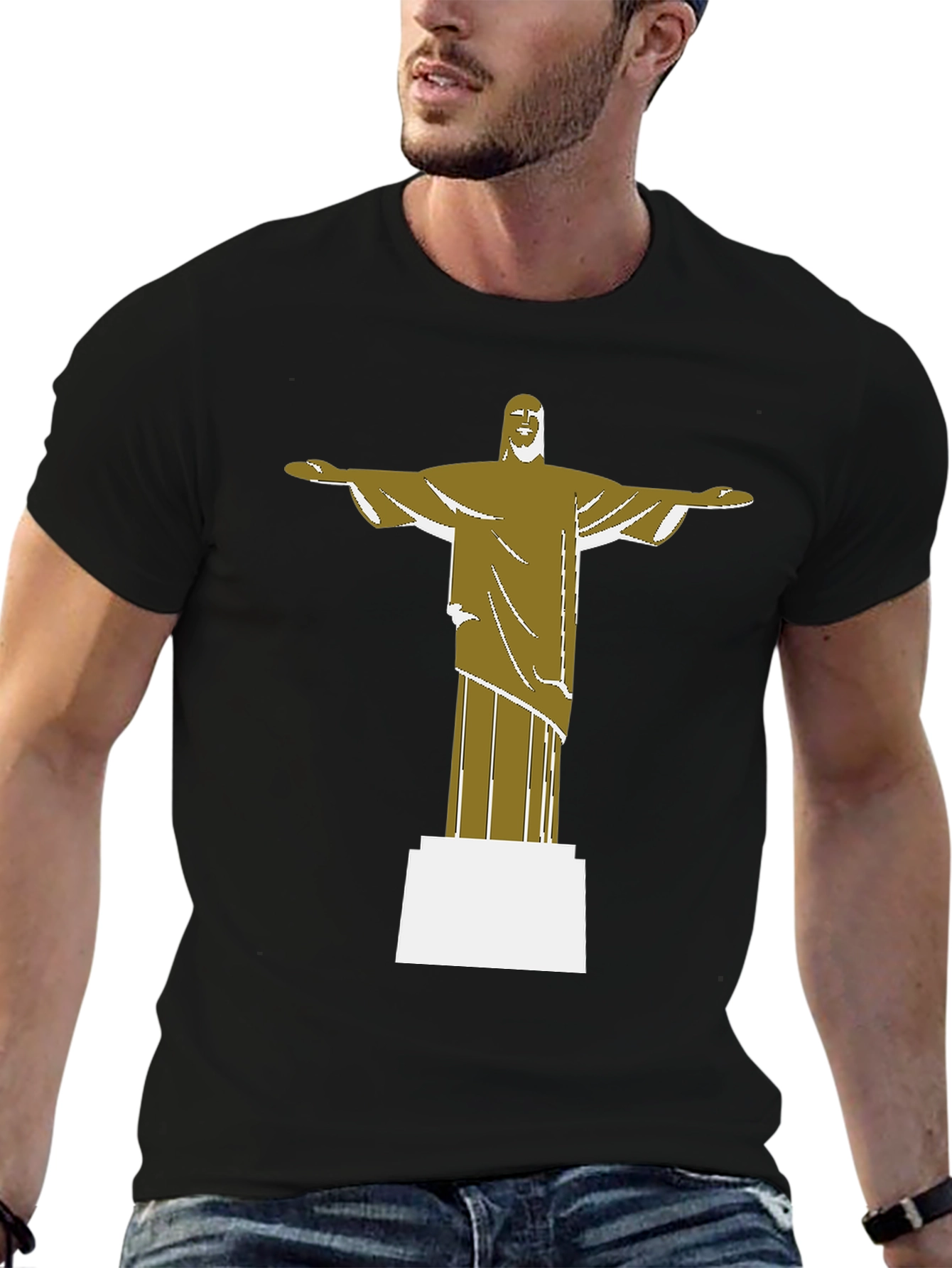 Black Christ the Redeemer Graphic Tee - Black Cotton Blend view 6