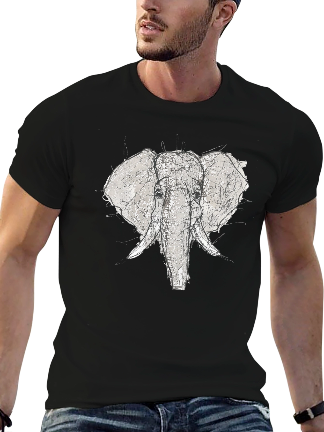 Black Elephant Sketch Graphic Tee - Black view 6