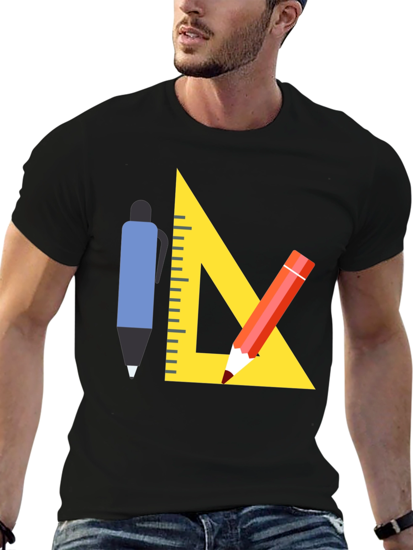 Black Architect T-Shirt - Drafting Tools Graphic Tee view 6