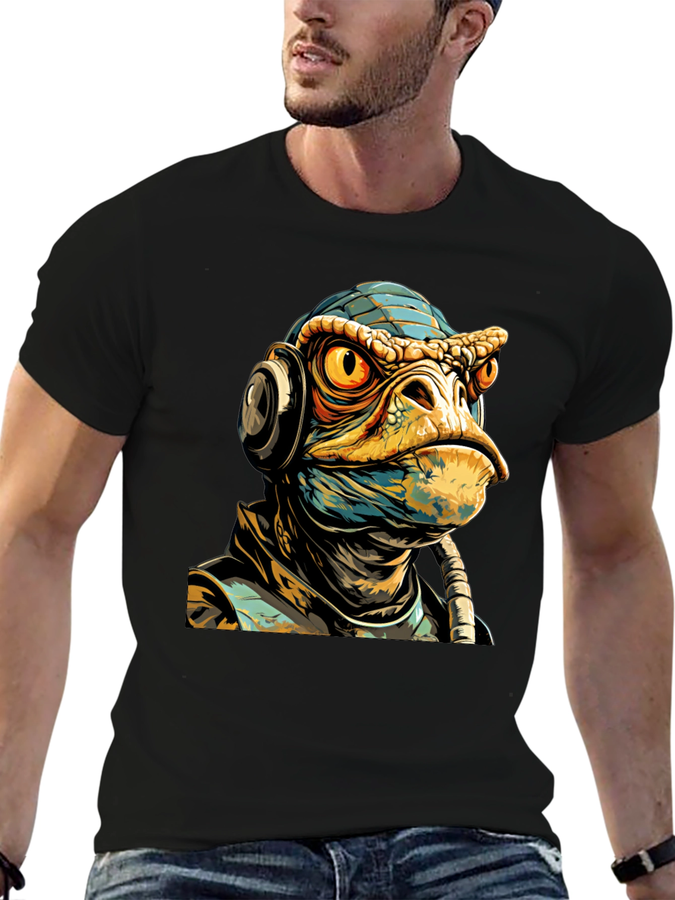 Black Sci-Fi Lizard Man Graphic Tee view 6