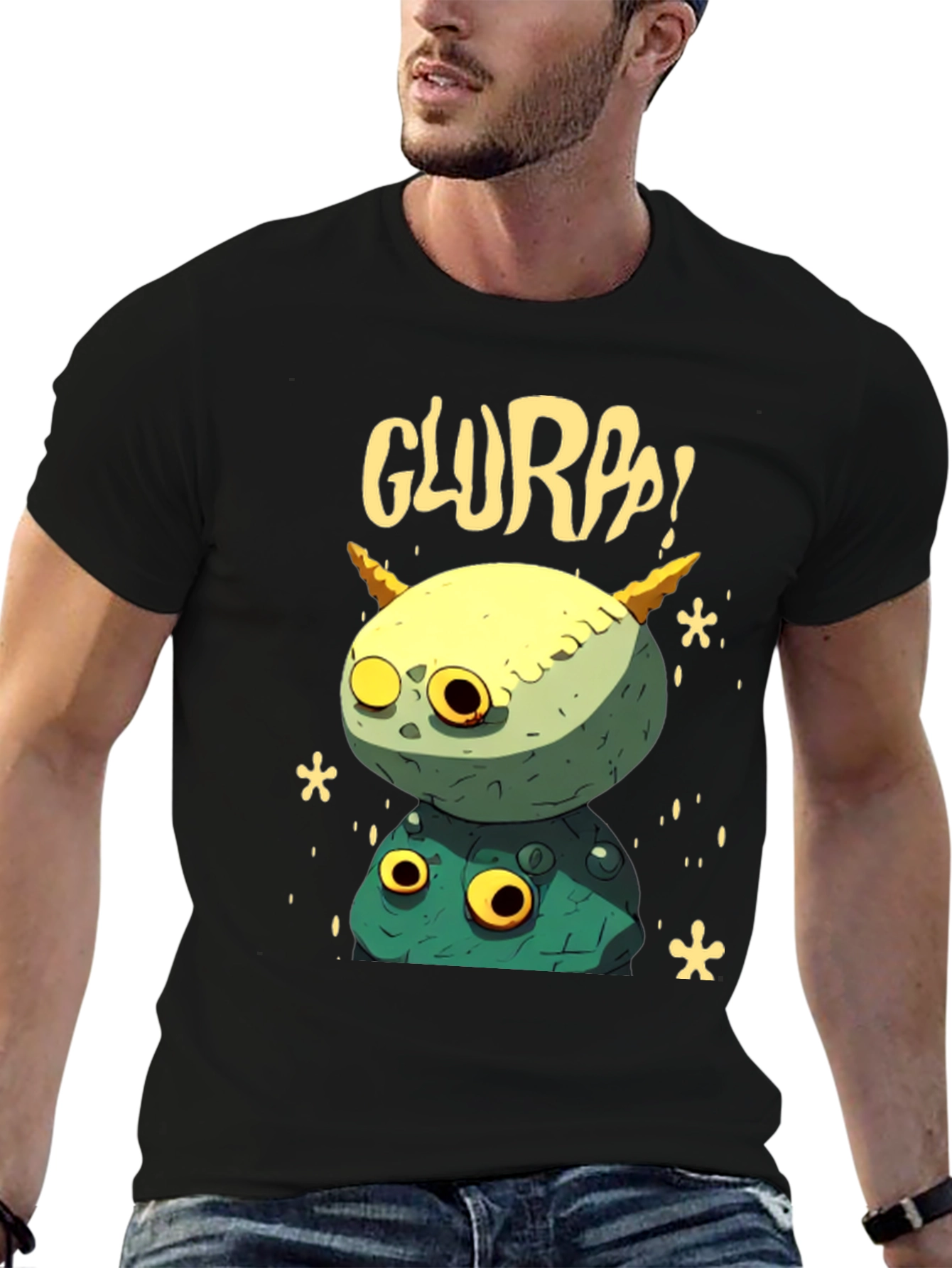 Black Glurpp! Monster Stack T-Shirt - Funky Graphic Tee view 6