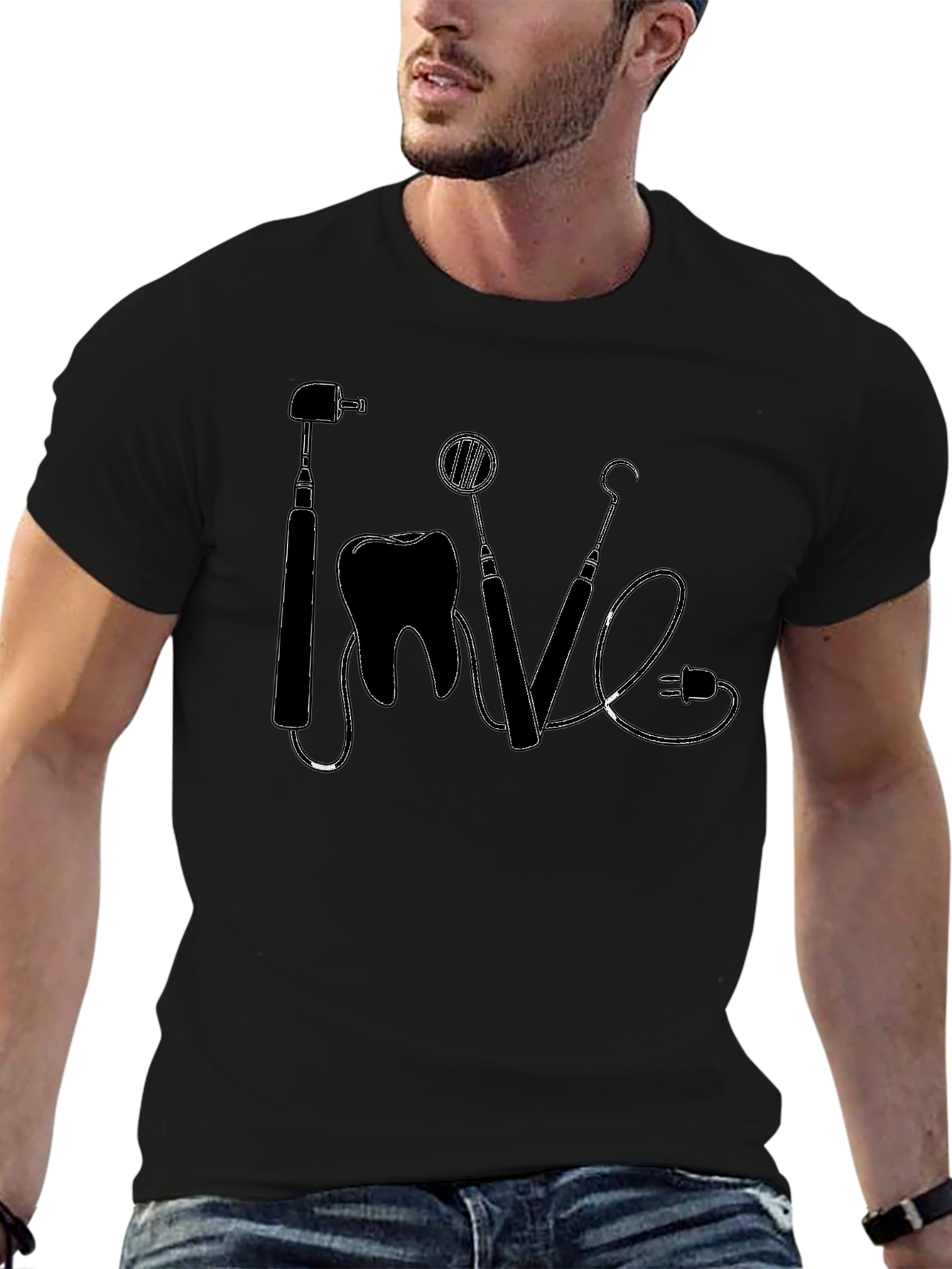 Black Dentist Love Graphic Tee - Black Cotton T-Shirt view 6