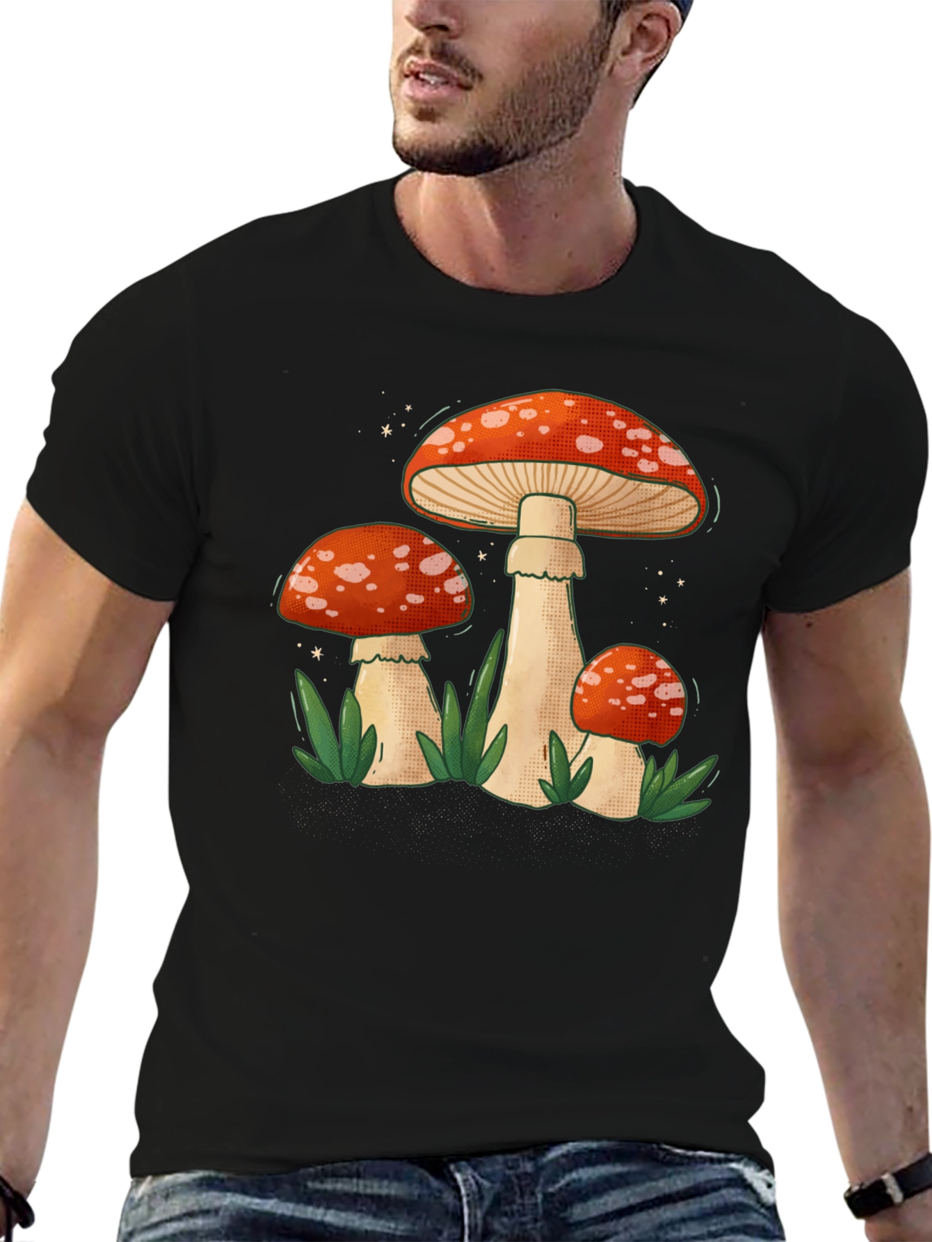 Black Mushroom Graphic Tee - Funky Nature Design view 6