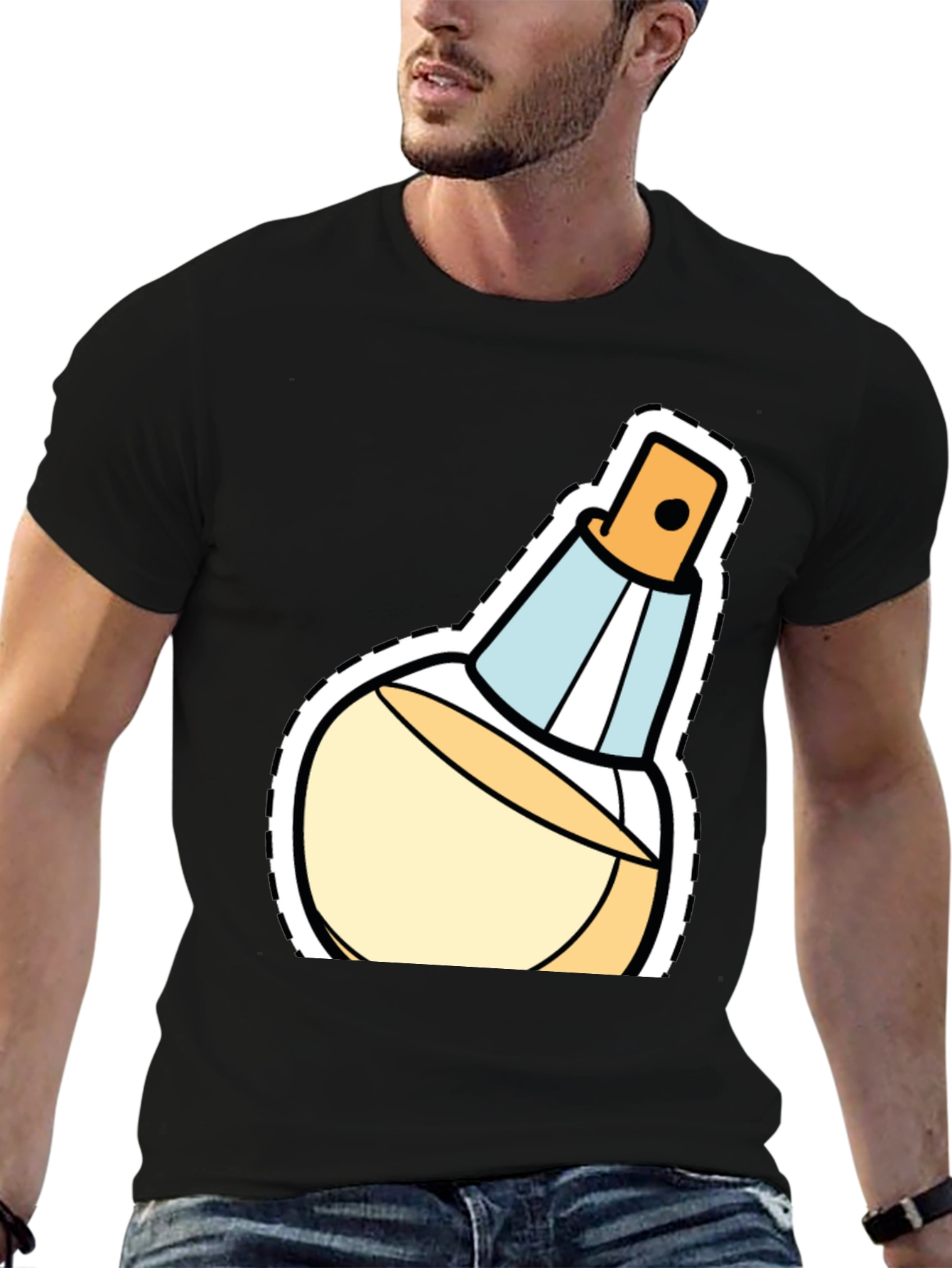 Black Stylish Perfume Bottle Graphic T-Shirt view 6