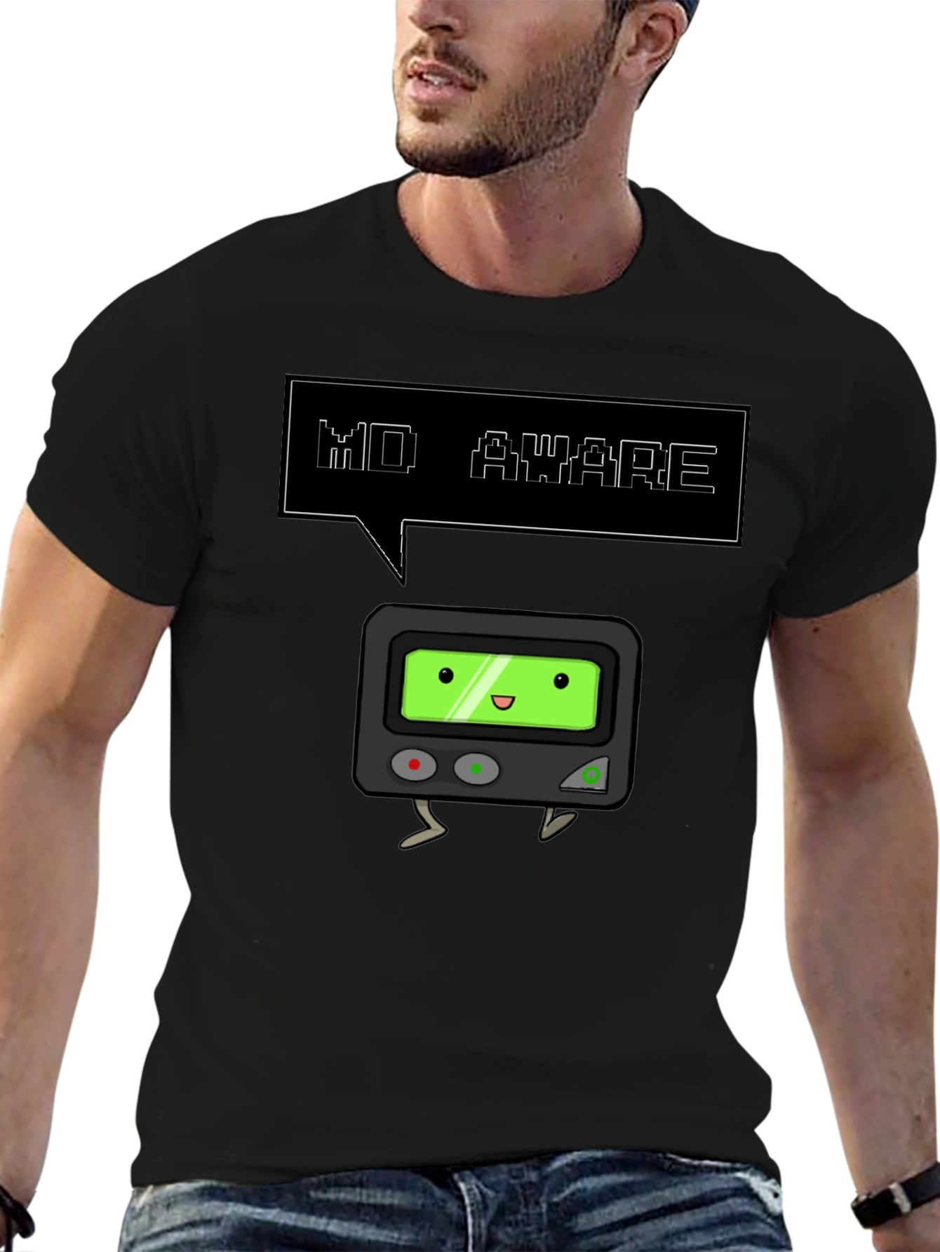 Black MD Aware Pager T-Shirt - Funny Medical Design view 6