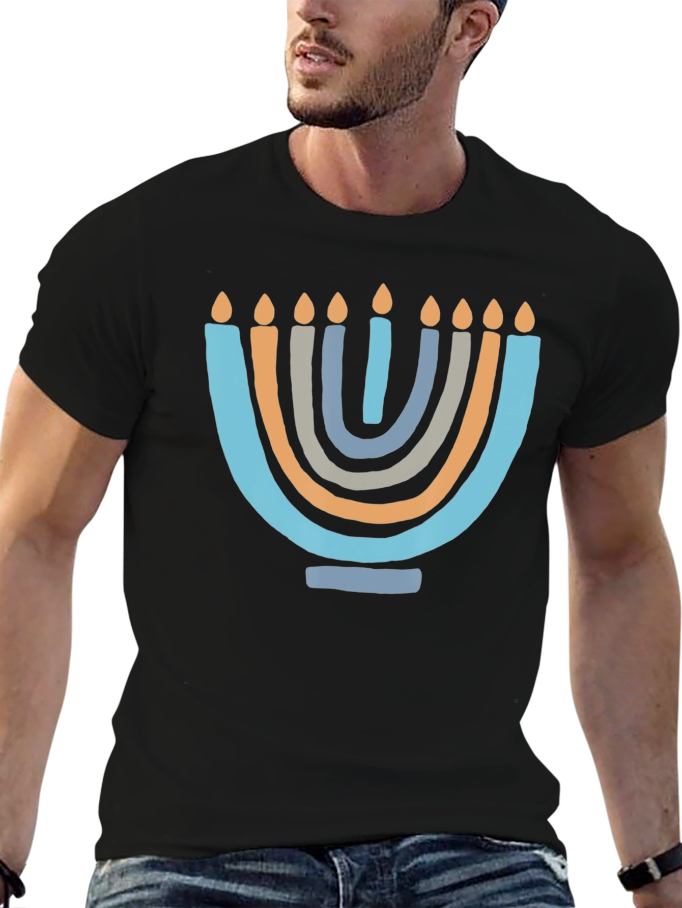 Black Men's Hanukkah Menorah Graphic Tee view 6