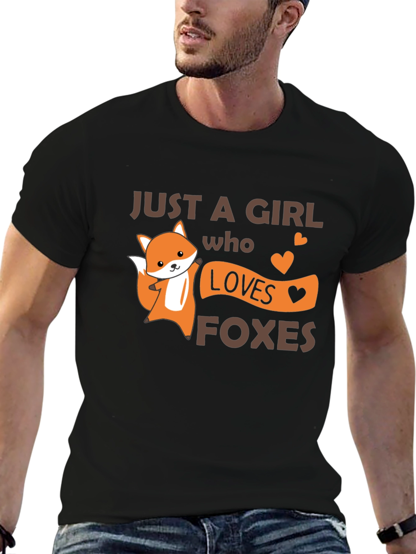 Black Cute Fox Girl Loves Foxes T-Shirt view 6